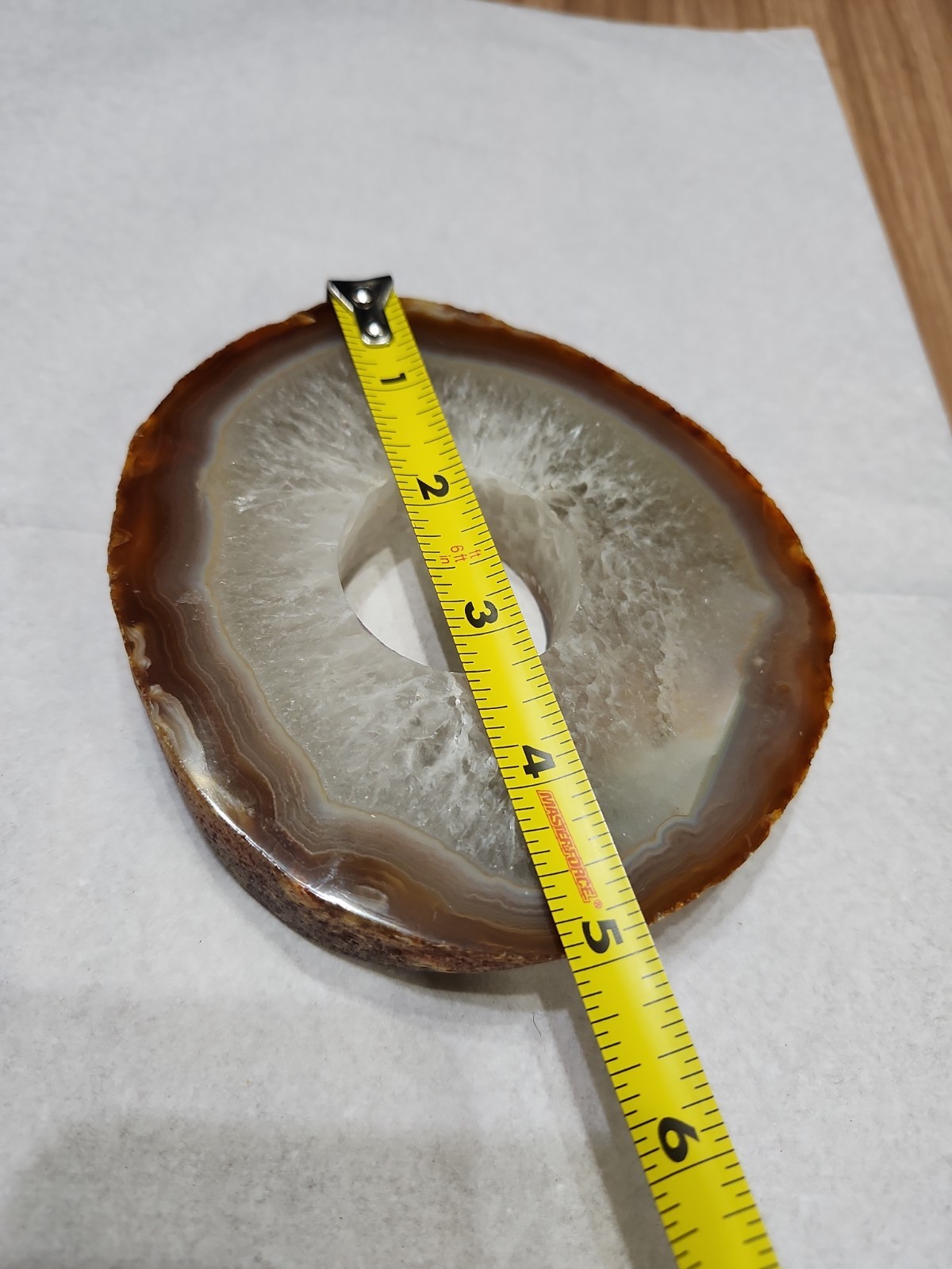 Polished Agate Geode Thick Slice 1.5 Inch Drilled Hole Brown And Clear 5×1 Inch