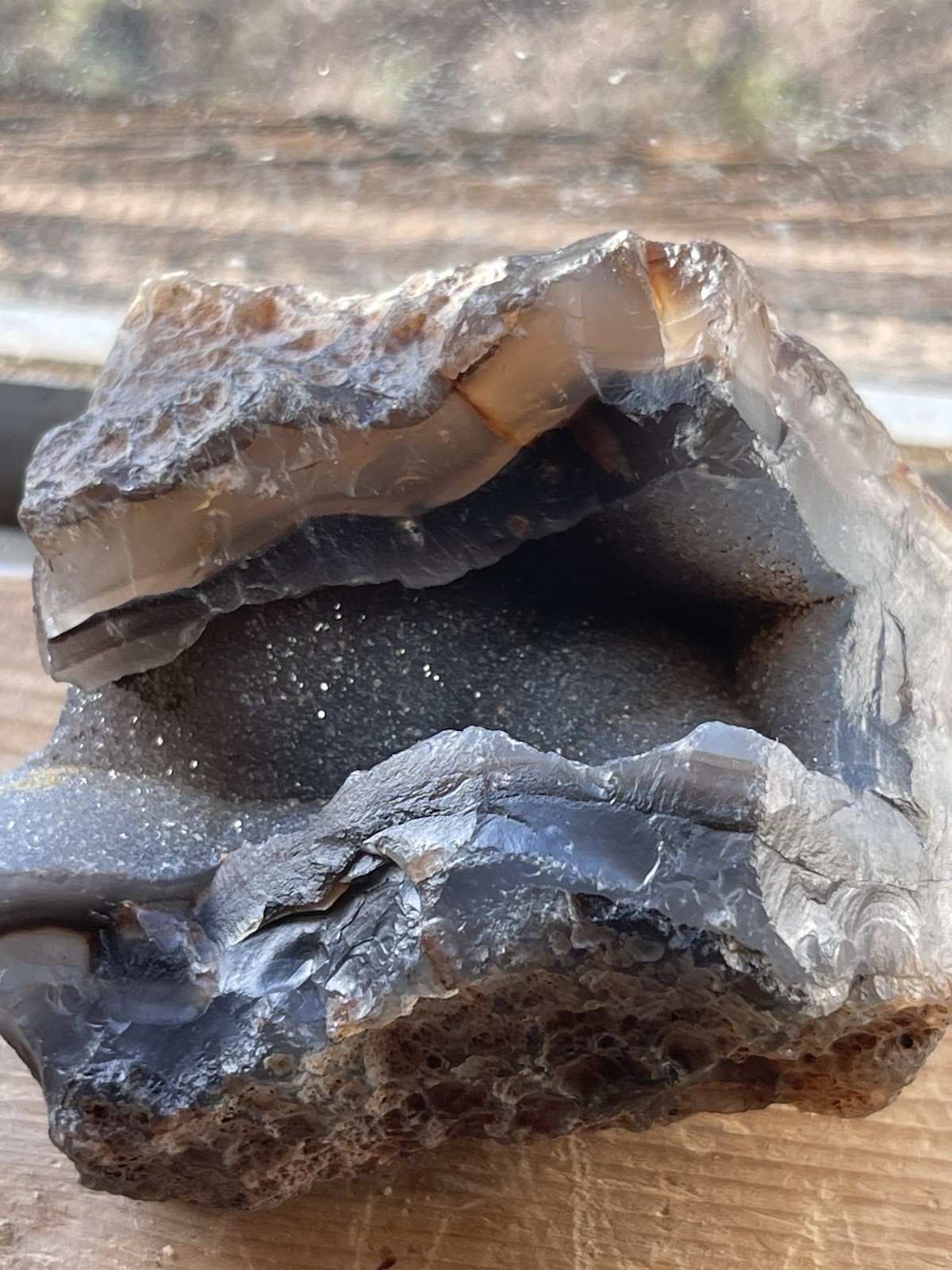 134g Natural Black Sphalerite Druzy With Distinctive Banded Agate