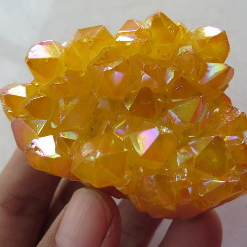 Natural Angel Aura Yellow Energy Titanium Stone Quartz Crystal Cluster Specimen
