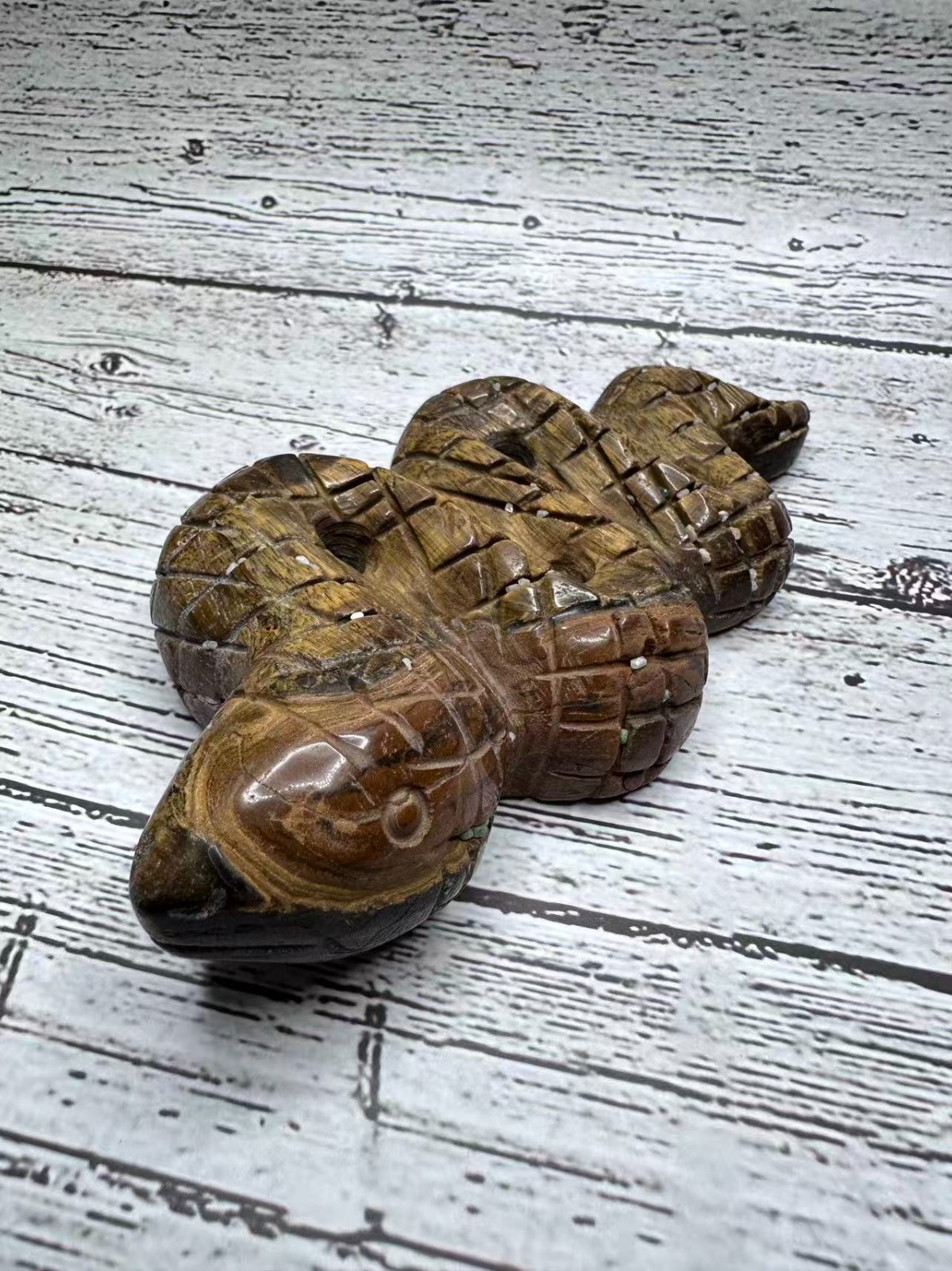 Natural Tiger’s Eye Snake Figurine 6″x2.75″ – Polished Crystal Carving 11.8 oz