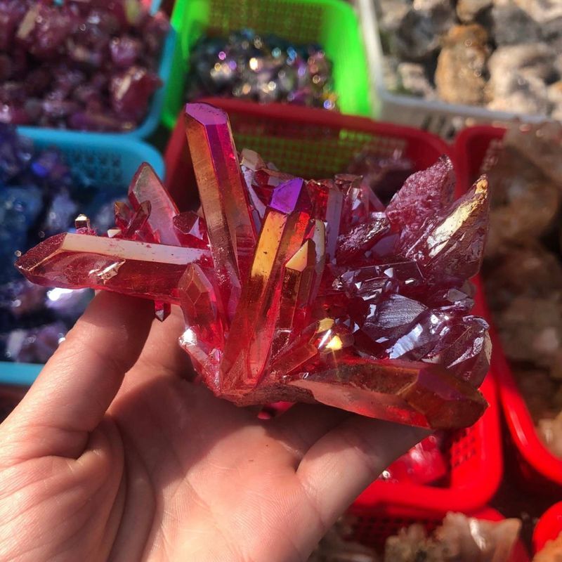 100g Natural Aura Red Titanium Quartz Crystal Cluster VUG Specimen Healing Reiki