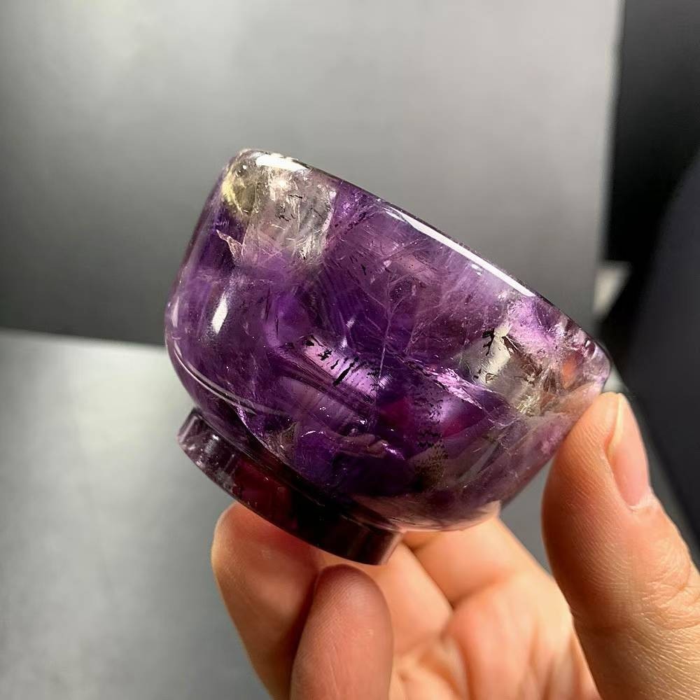150g Natural Amethyst Quartz Carved Bowl Crystal Mineral reiki Decor