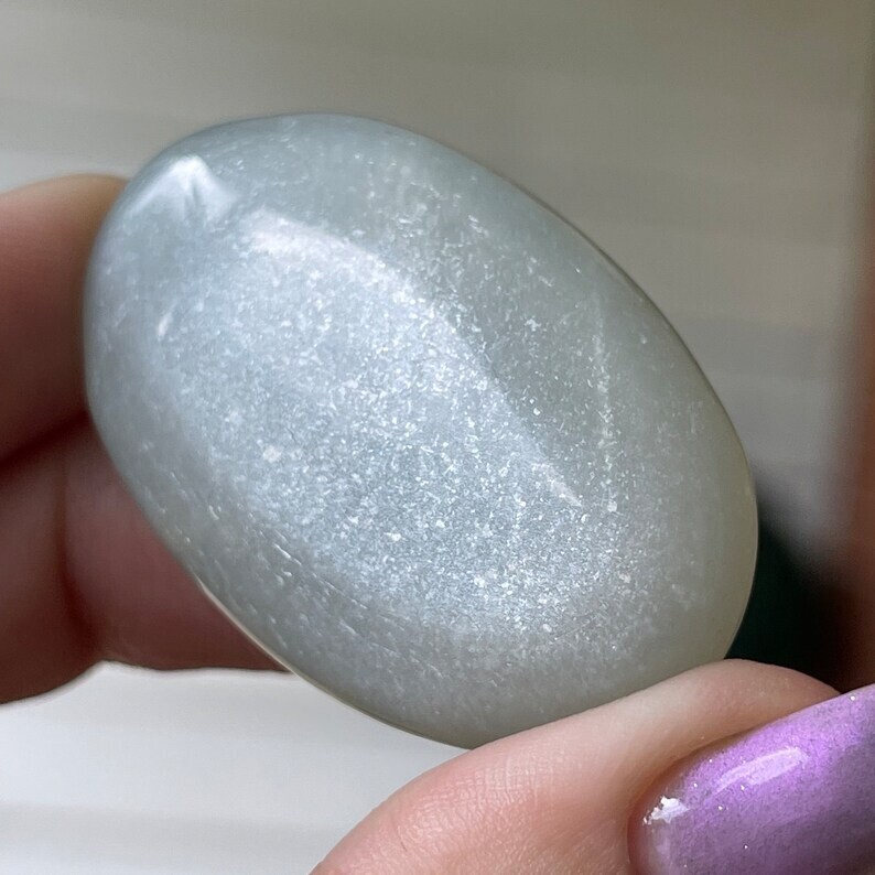 Silky Green Moonstone Palmstone Pocket Crystal – No.17 Rare Crystals