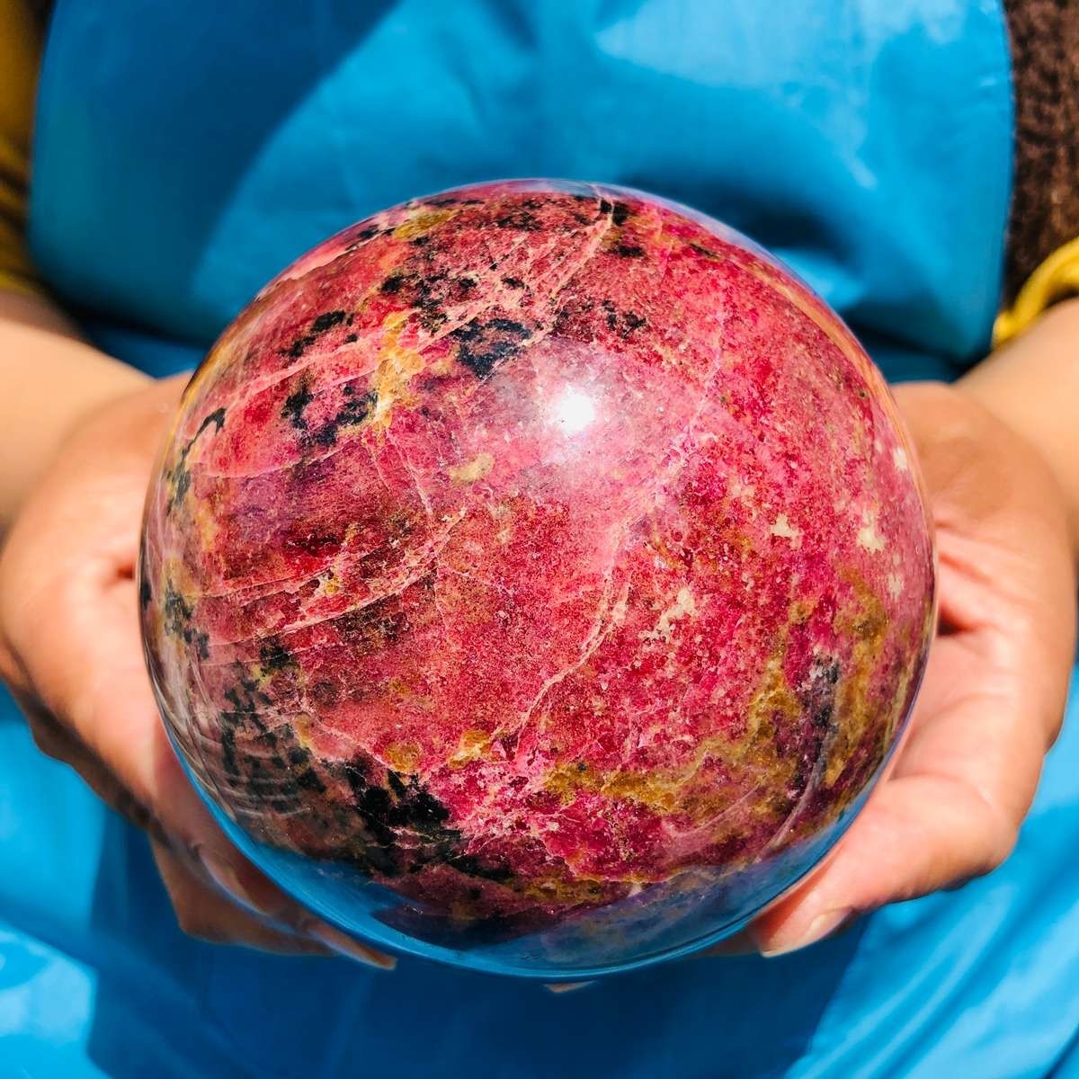 4.4LB Natural Rhodonite Crystal Sphere Pink Black Healing Gem Stone 4795