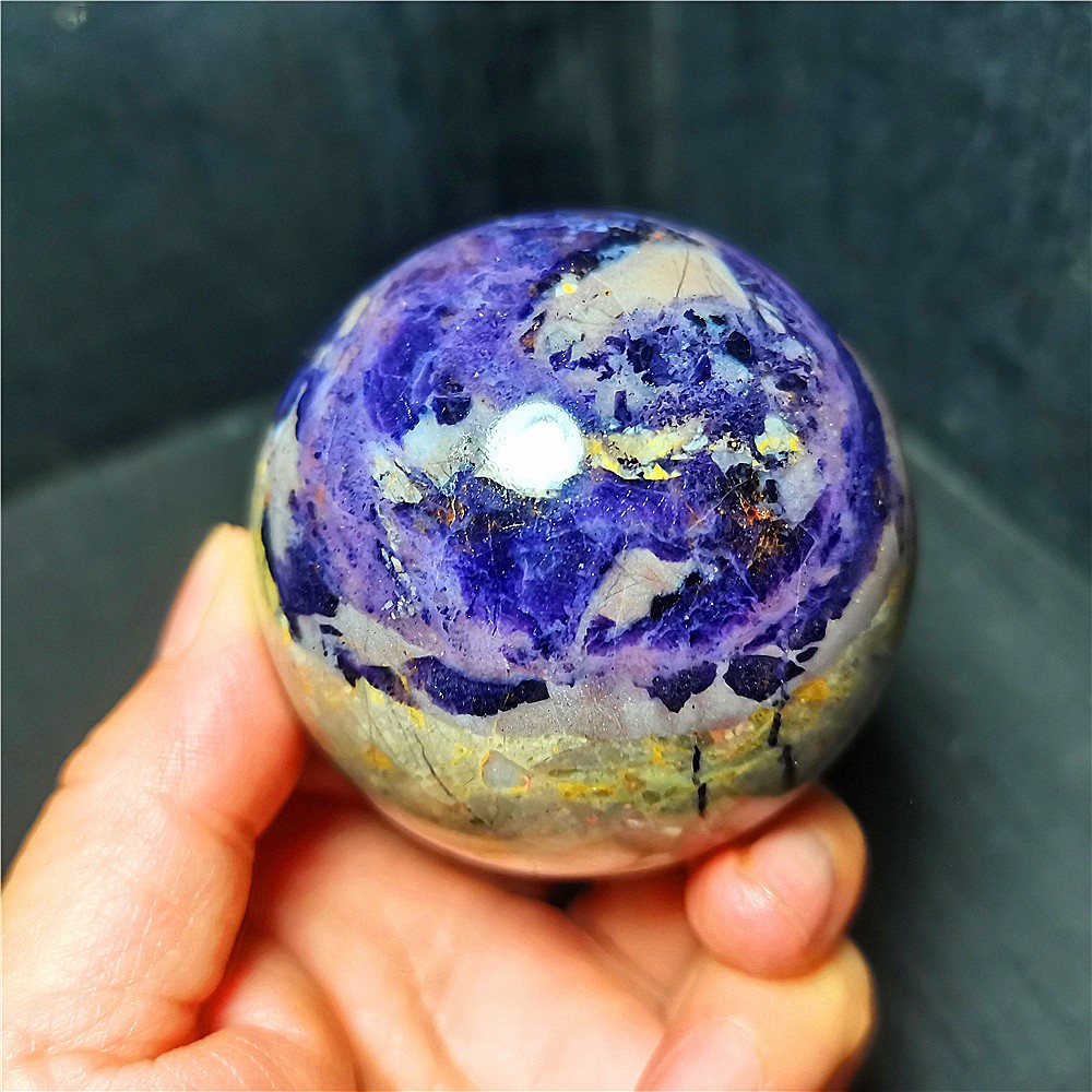 TOP 380.6g Natural Purple Lilac Snowflake Fluorite Quartz Crystal Sphere WD2259