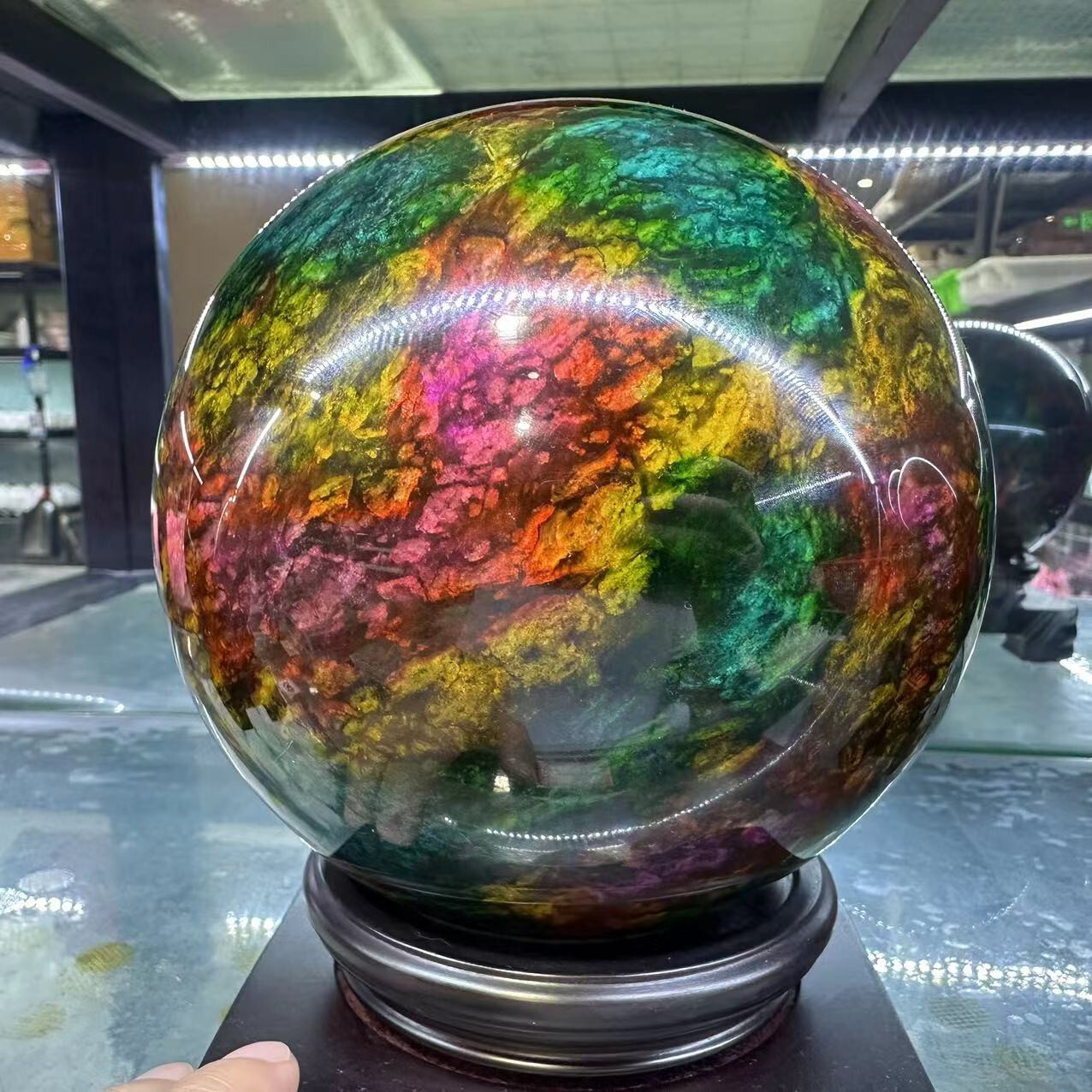 Natural “Seven Colors Jade” sphere quartz polished ball decor gift+stand 12LB+