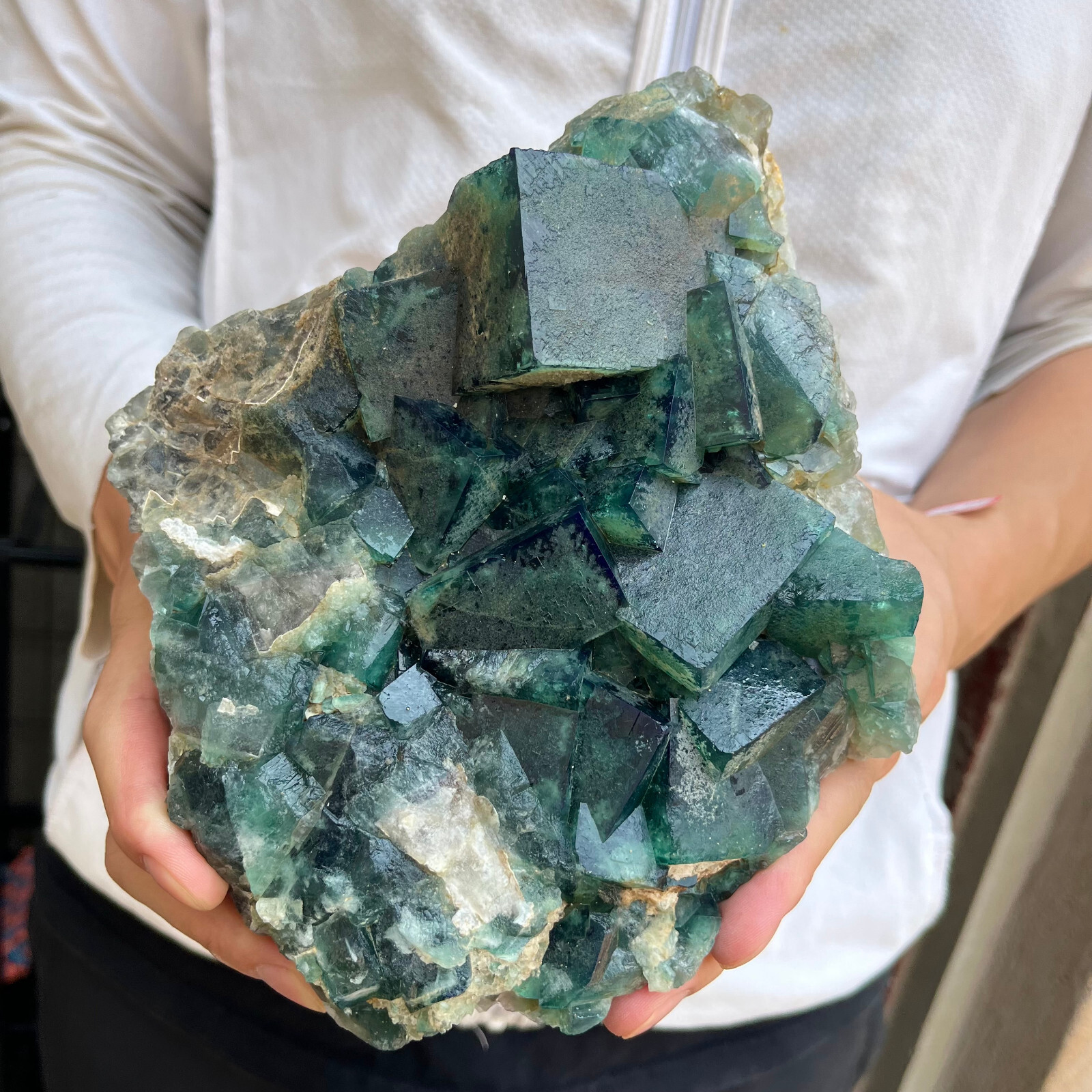 6.4lb Large Natural green cubic fluorite quartz crystal cluster mineral specimen
