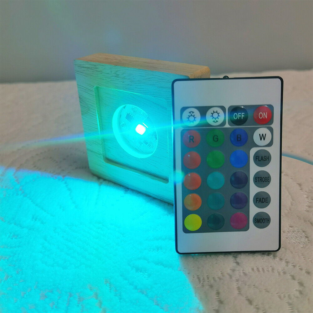 2pc USB LED Adjustable Light Square Solid Wood Base Holder Crystal Craft Display