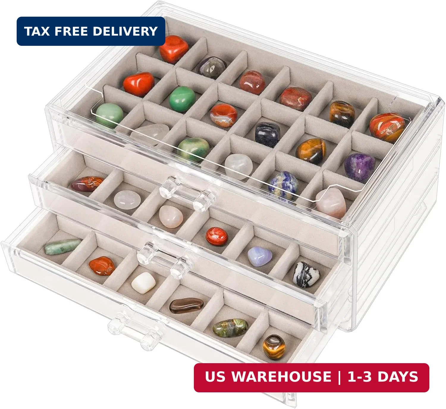 Bfttlity Acrylic Rock Display Case,54 Grids Rock Collection Box for Kids with Mi