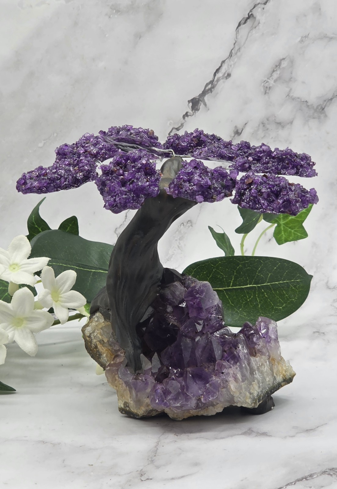 Amethyst Cluster Geode Sculpture Natural Amethyst Bonsai Money Tree Handcrafted