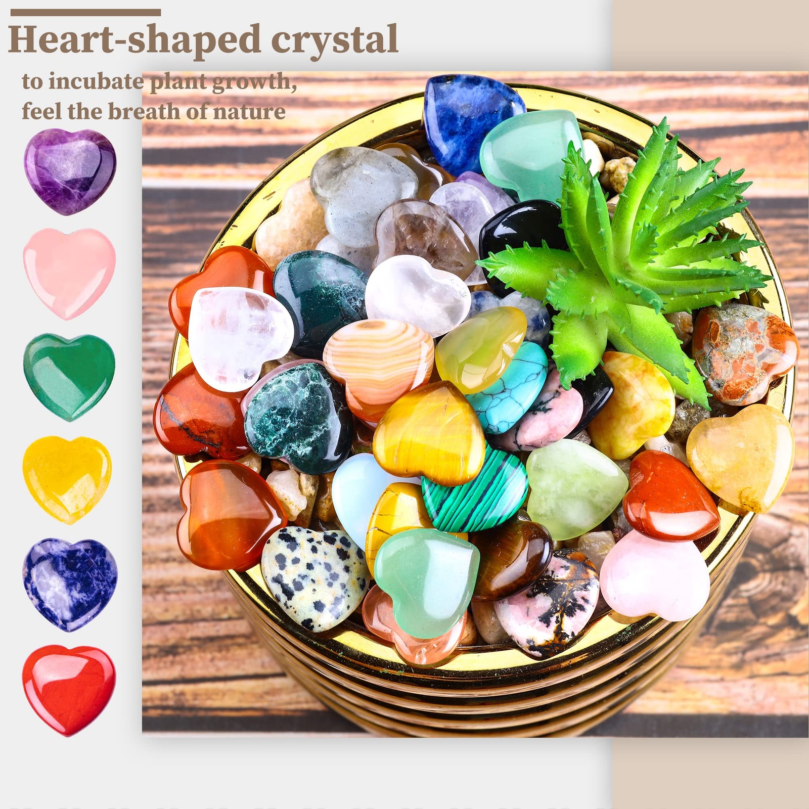FORBY 40pcs Natural Heart Shaped Crystal Stones 0.8 Inch Pocket Hearts Bulk S…