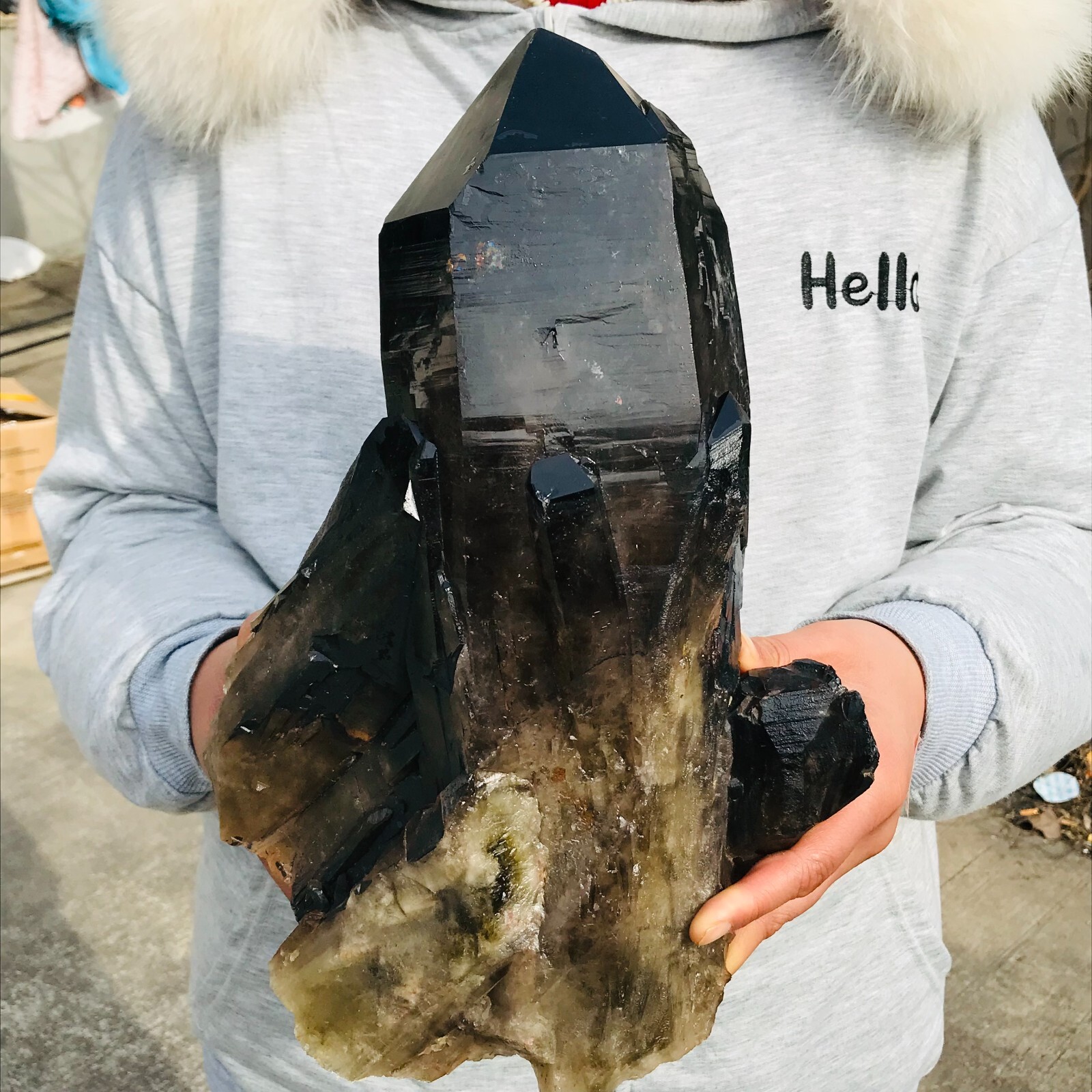 16.00lb Large Natural Smoky Black Skeleton Quartz Crystal Point Rough Mineral