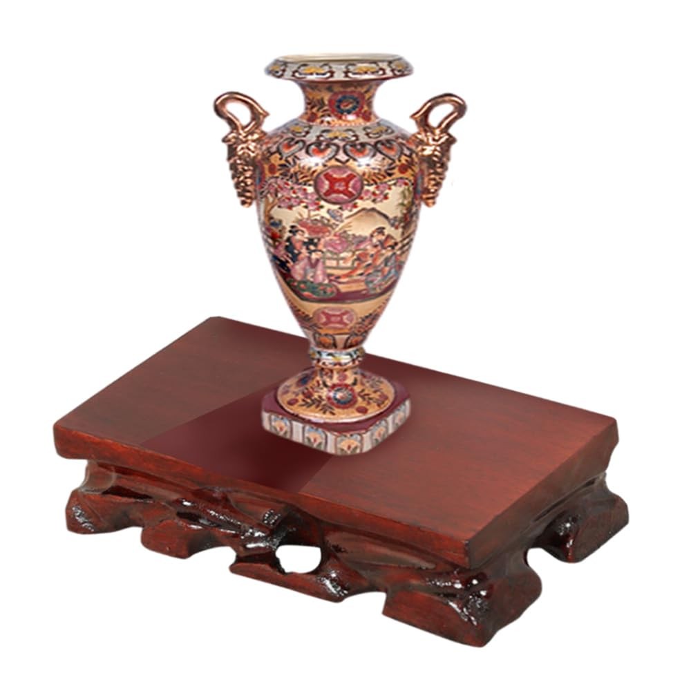 Chinese Rectangular Mahogany Base Hand Carved Malas Wood Smooth Vase Sculptur…