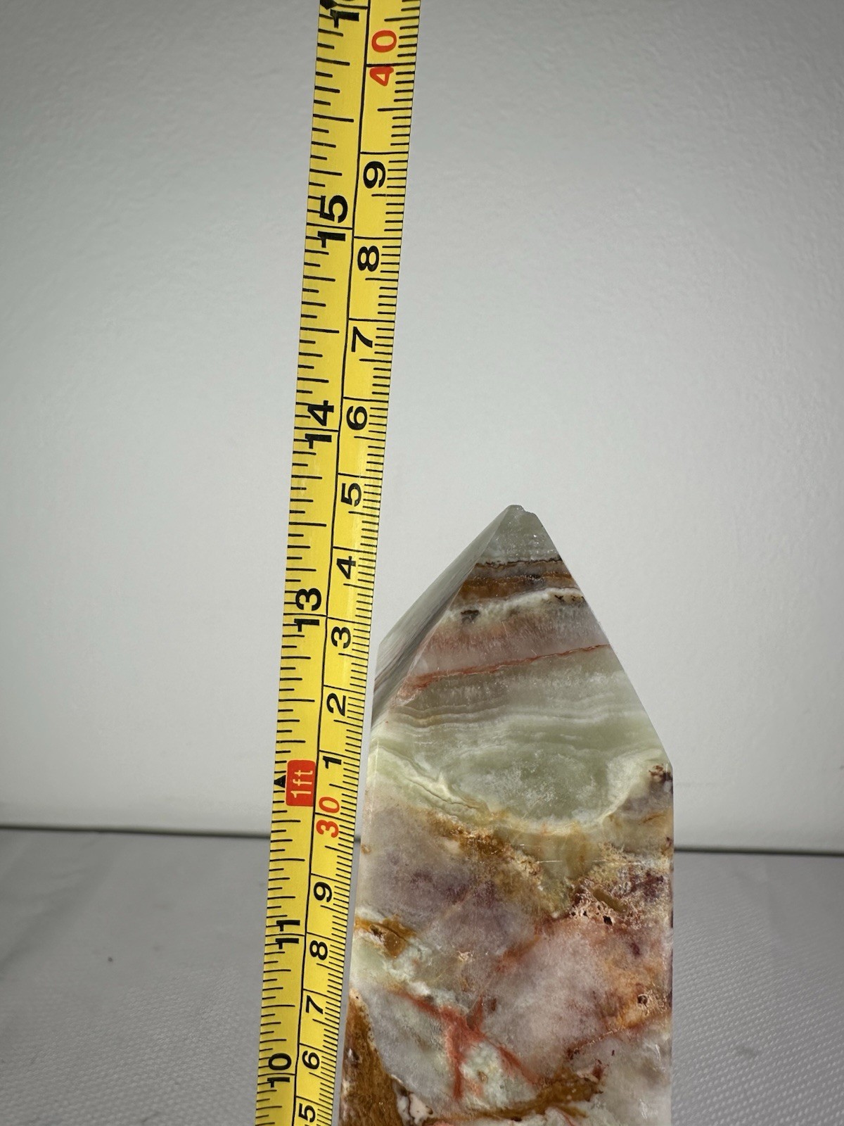 Natural Banded Onyx Green Brown White Obelisk Tower HEAVY 13.5″ Tall Paperweight