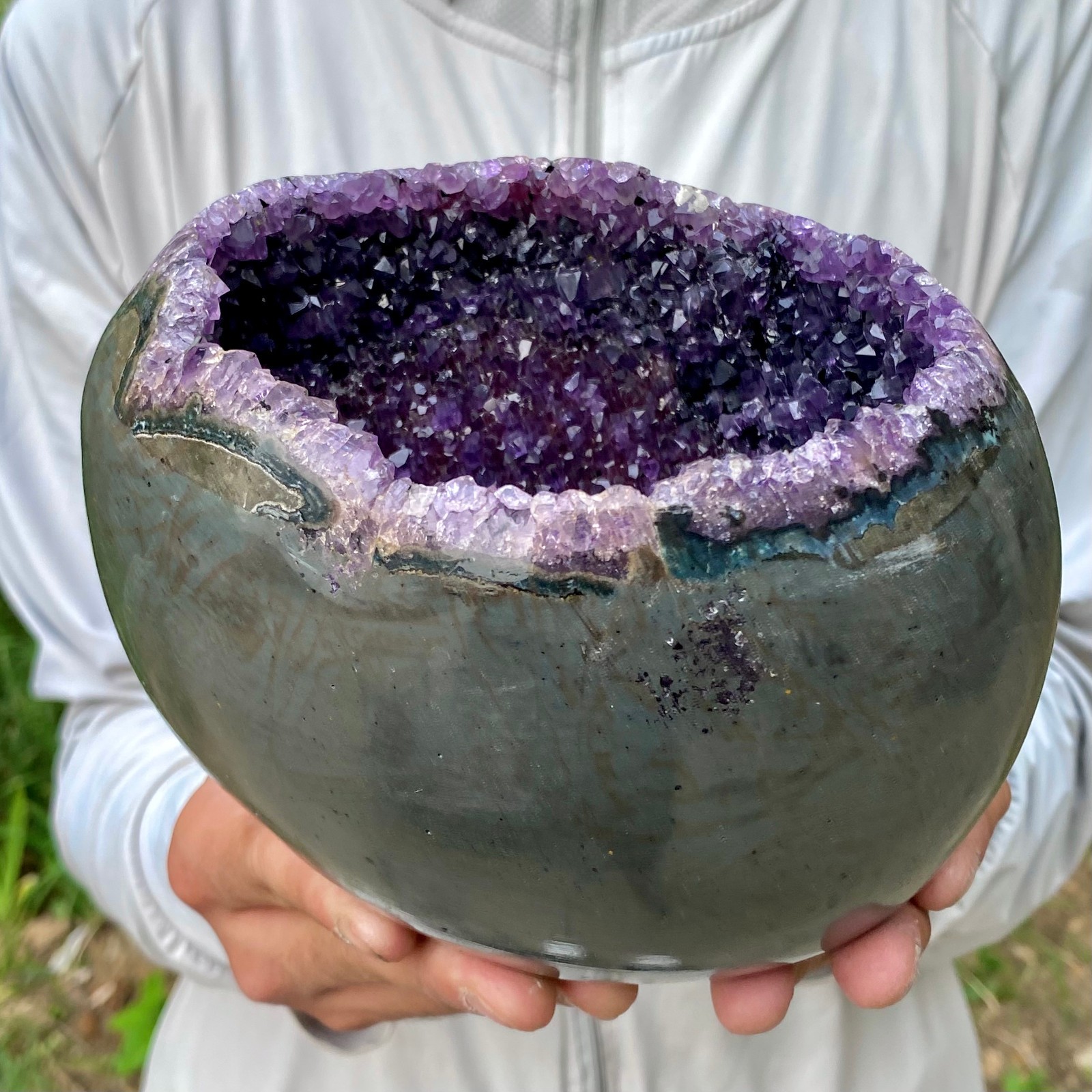5.48LB High quality Natural Amethyst geode quartz crystal Dinosaur egg healing