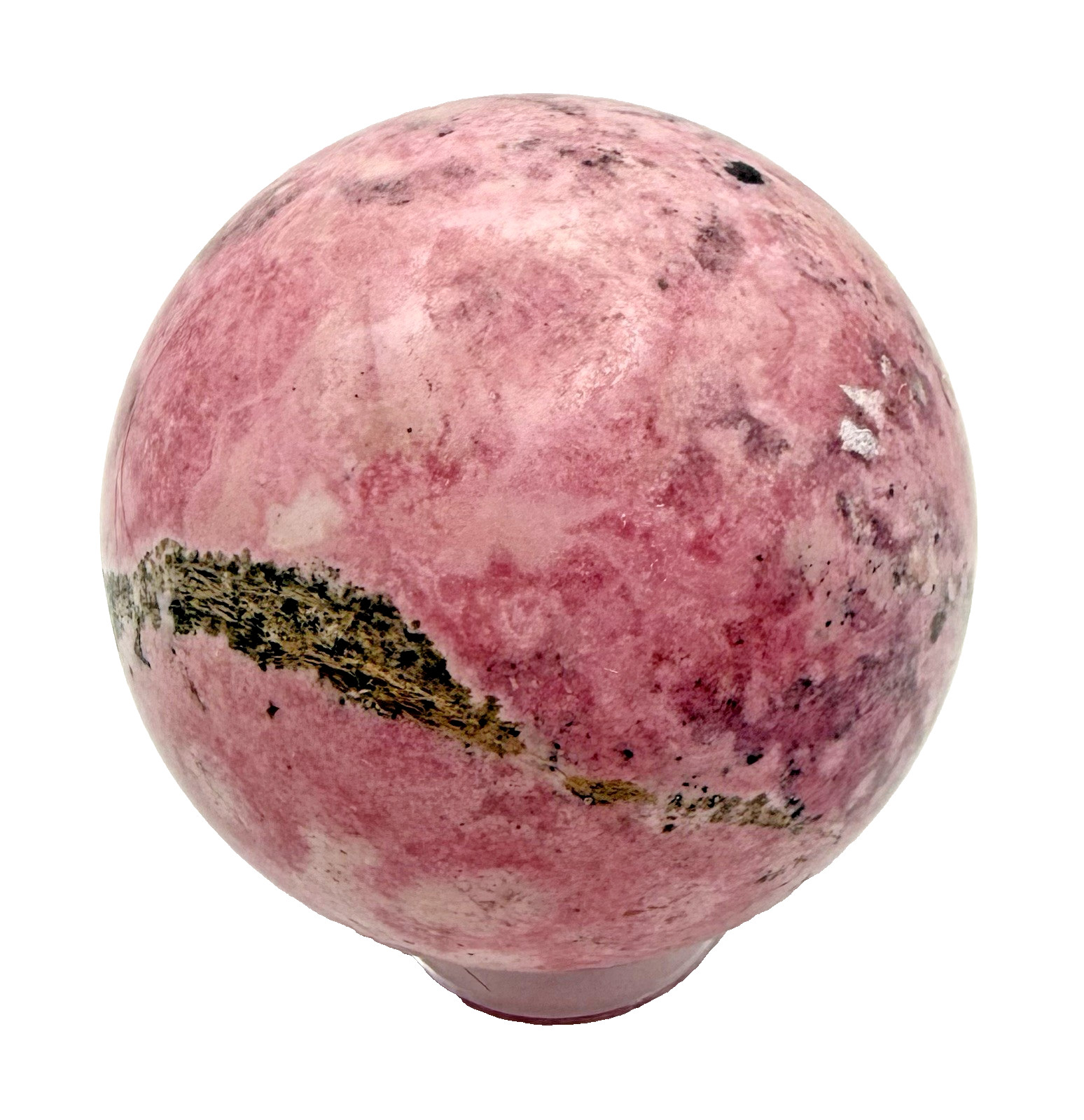 65mm Pink Peru Rhodochrosite Crystal Sphere 500g With Holder