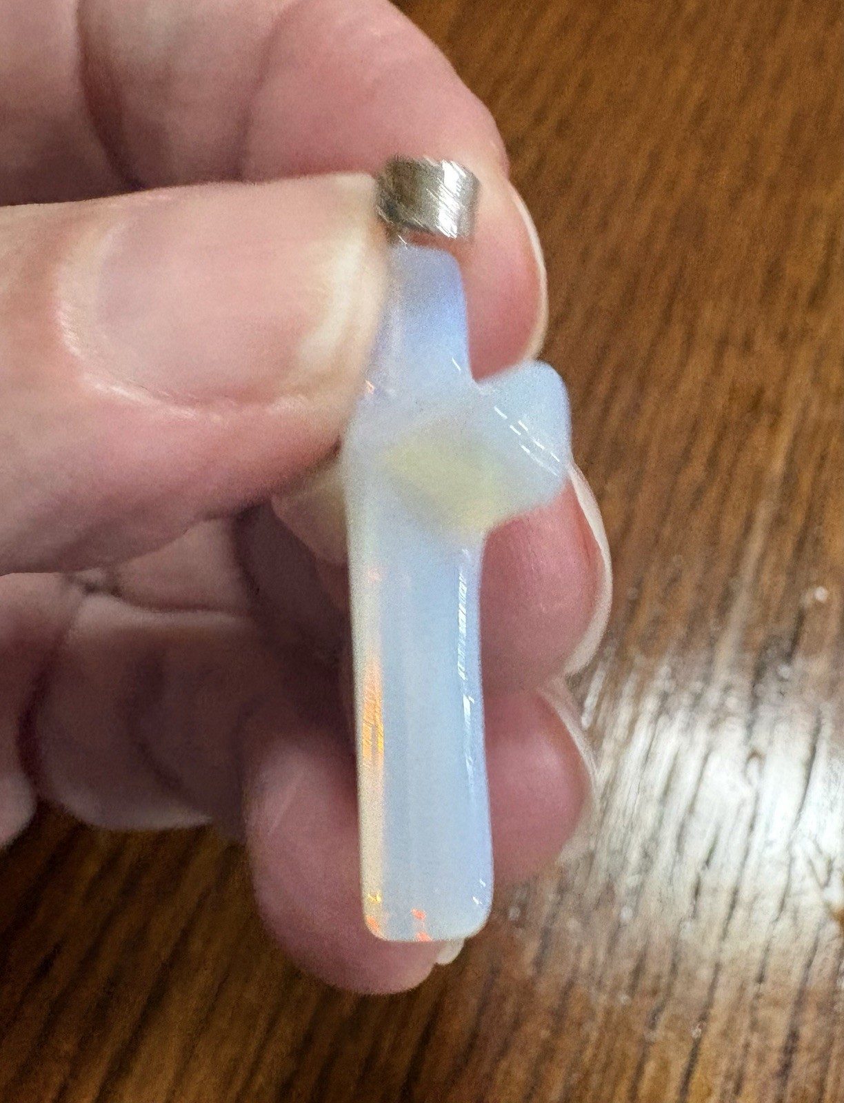 Opalite Cross Quartz Transparent Iridescent Pendant GF Clasp 1.5”