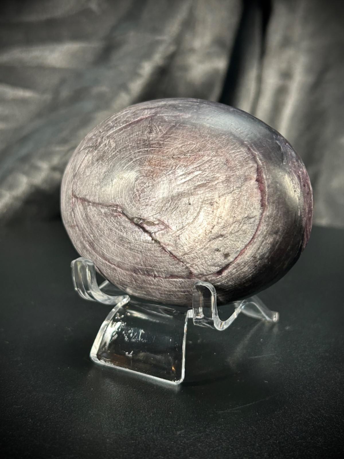 2.97″ Gemmy Lepidolite Freeform With Acrylic Stand 7.3oz (208 grams)