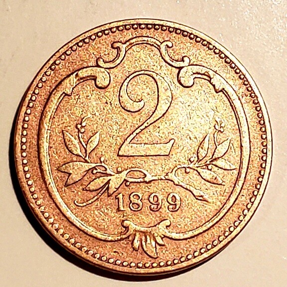 1899 AUSTRIA 2 HELLER COIN, Bronze, KM #2801