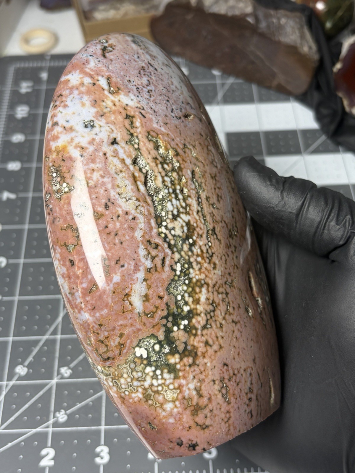 Stunning Ocean Jasper Free Form Colorful Pink Orbs Druzy 2.9lbs