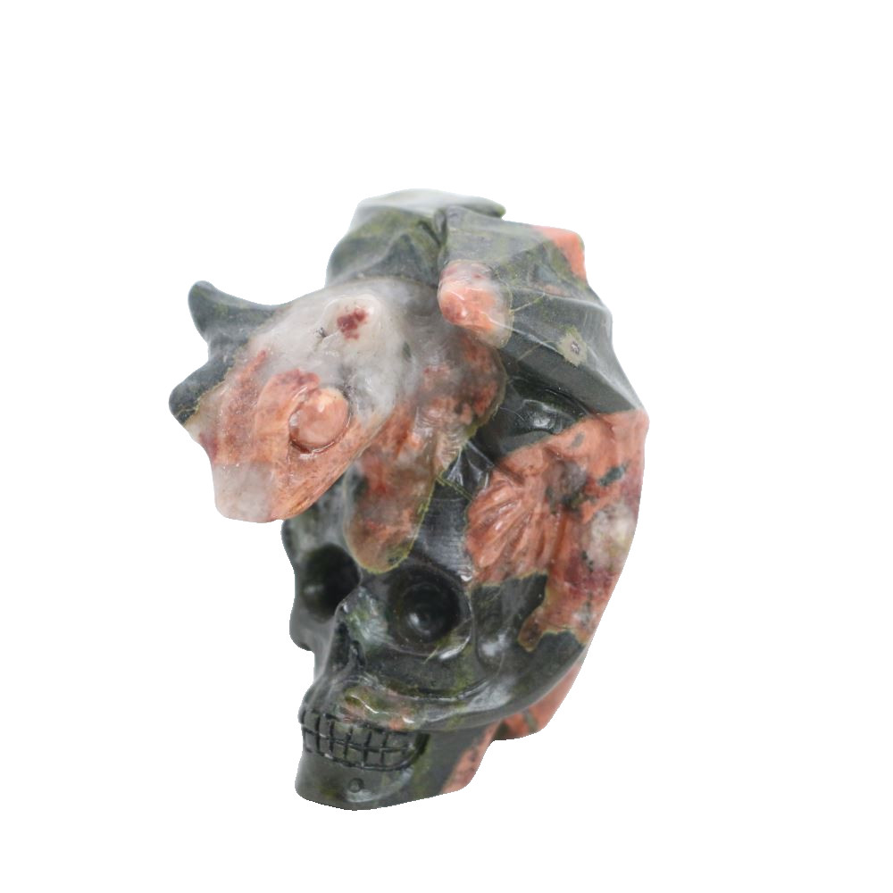1.8″ PLUM FLOWER STONE Carved Dragon Crystal Skull Realistic Crystal Healing