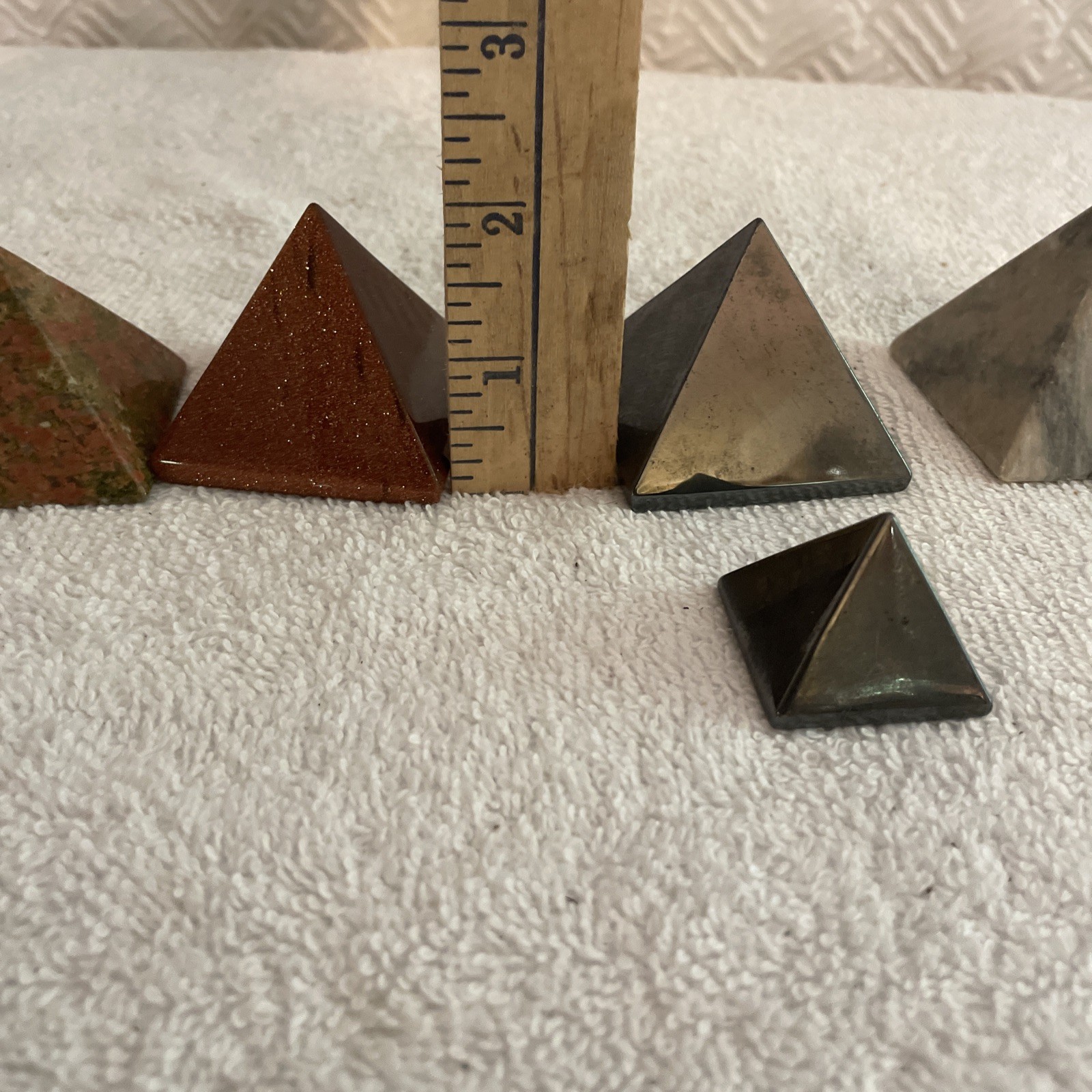 Polished Lot Of 5 Stone Pyramid Paperweight Egyptian Egypt mystic library travel