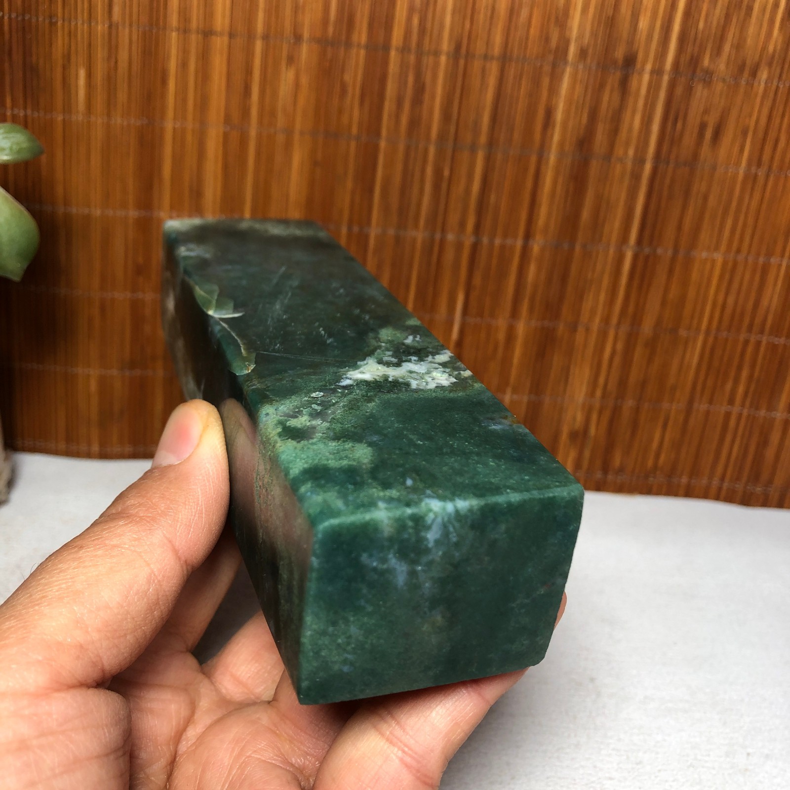 150mm Natural Polish Moss Agate Multiple veins Crystal Wand free standing A2284