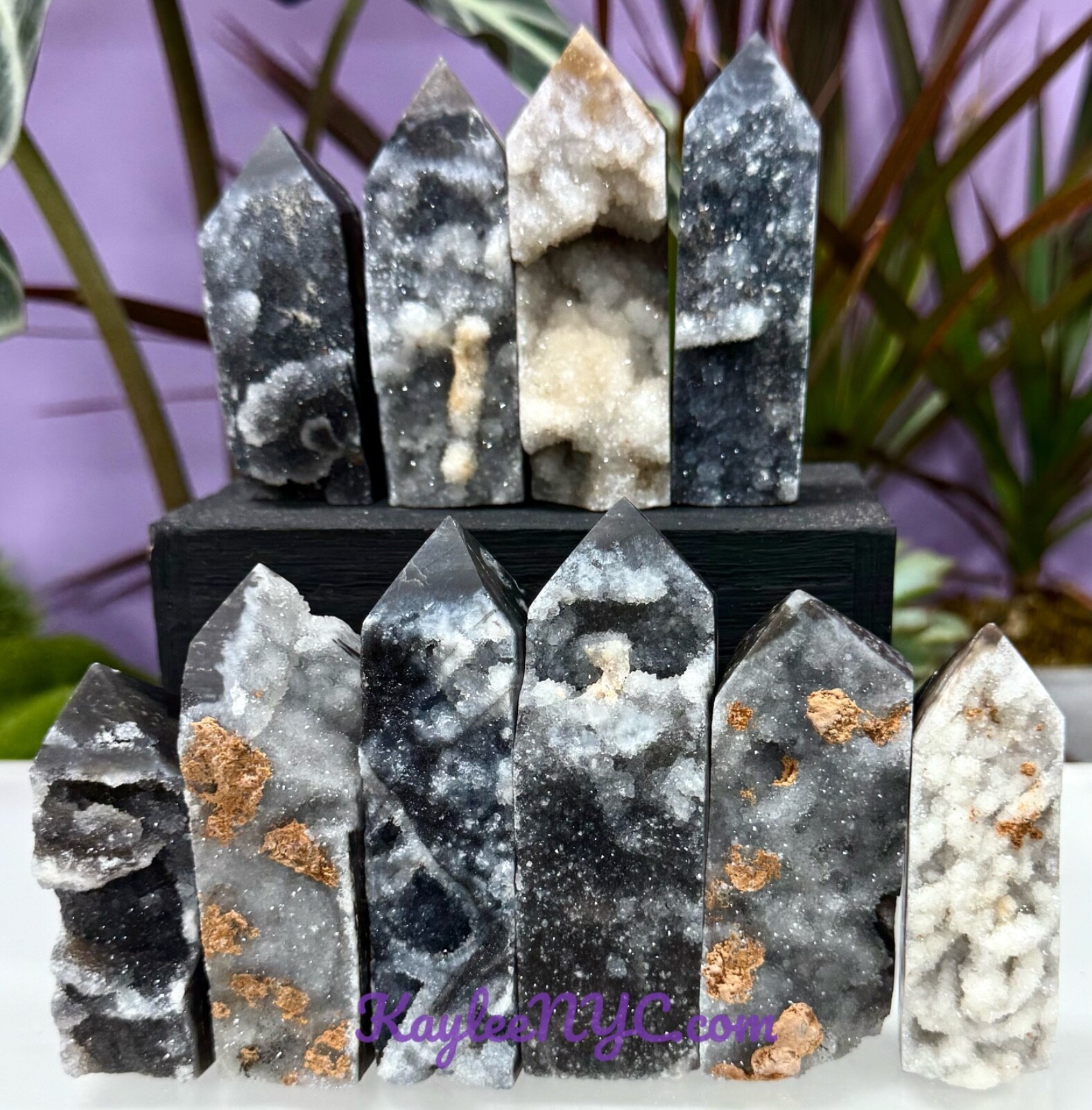 Wholesale 2 Lbs Natural Black Chalcedony Sphalerite Obelisk Tower Point Crystals