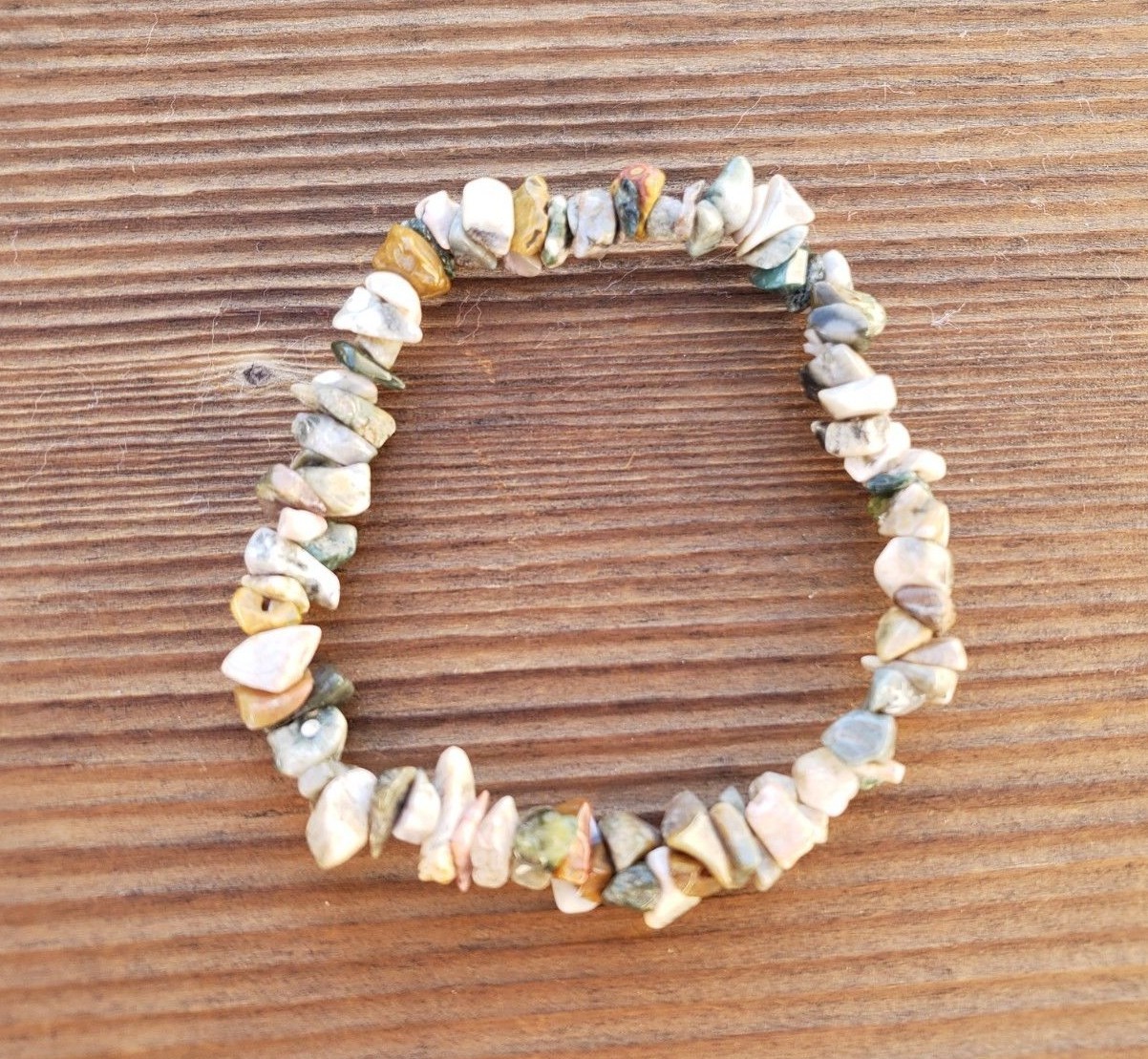 NATURAL OCEAN JASPER STONE GEMSTONE STRETCHY CHIP BRACELET