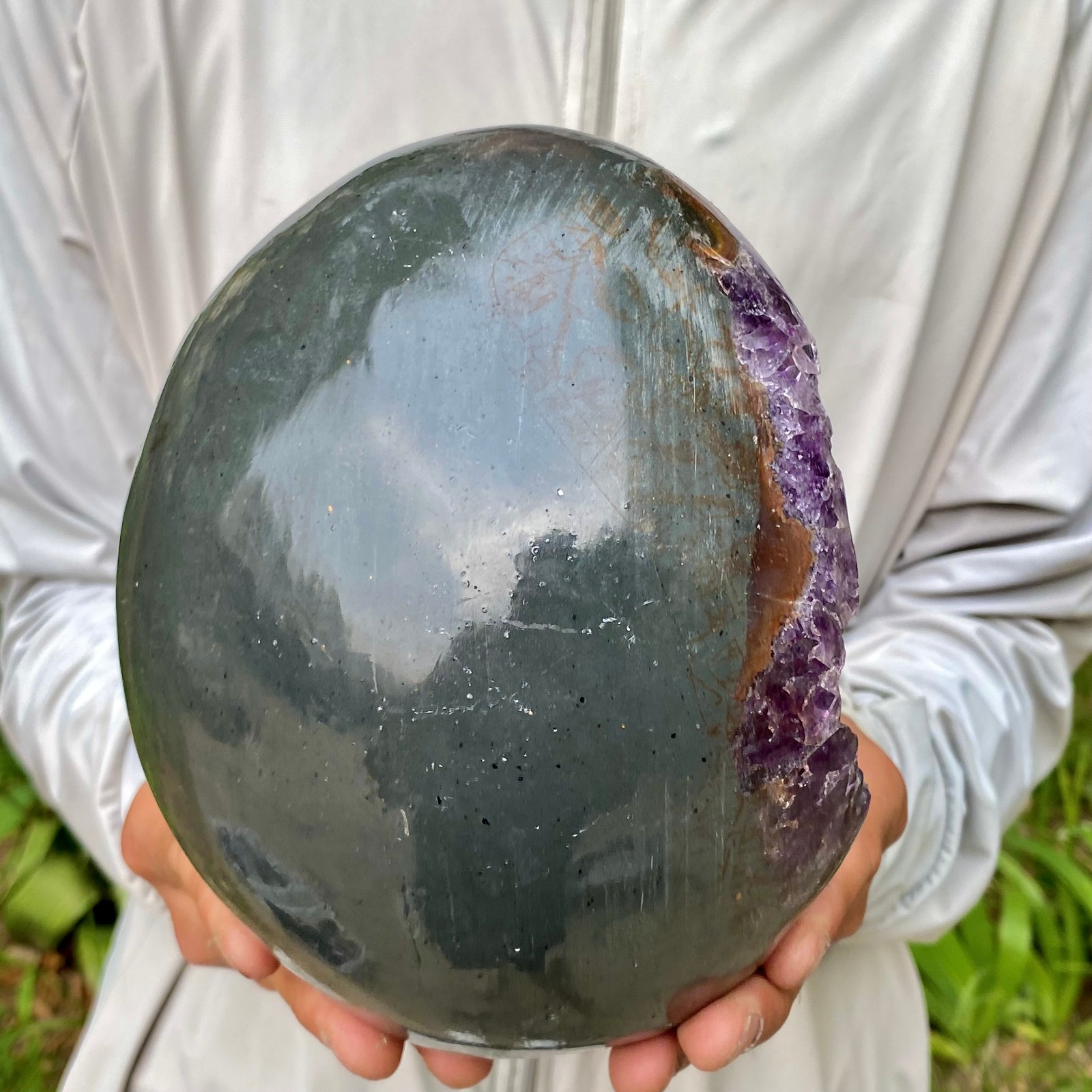 7.47LB Large Natural Amethyst geode quartz cluster crystal Egg specimen Healing