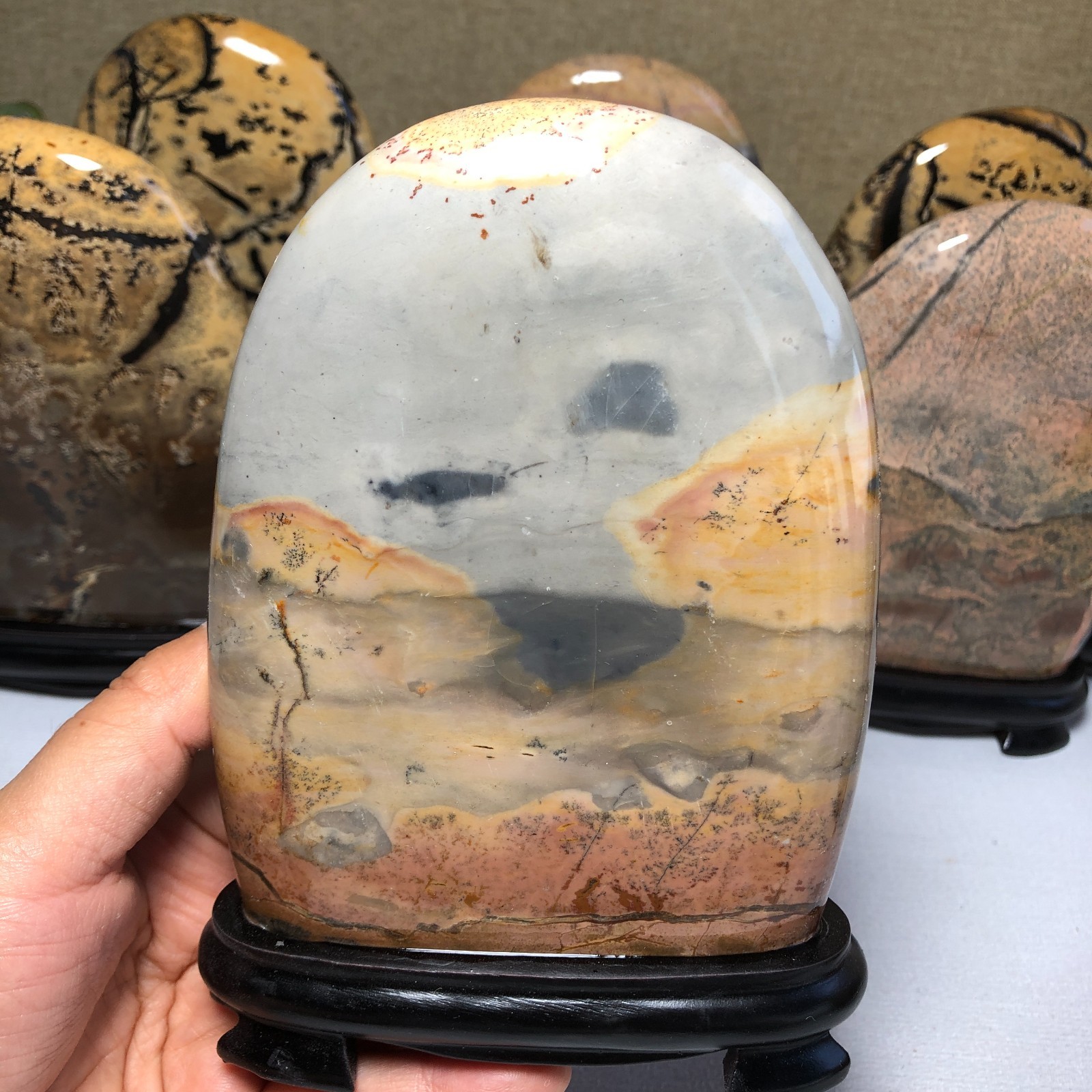 5Pcs Natural Chinese painting stone crystal ornaments for home decoration