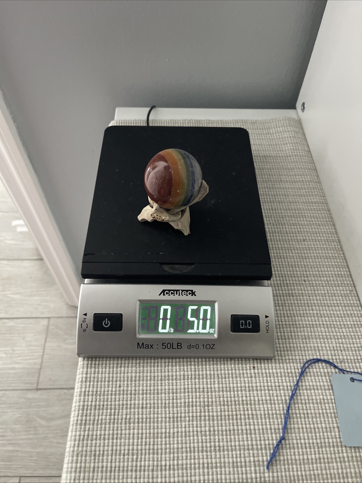 Chakra Sphere Seven 7 Gemstone Crystal Ball w/ Wood Stand 1.75″ D