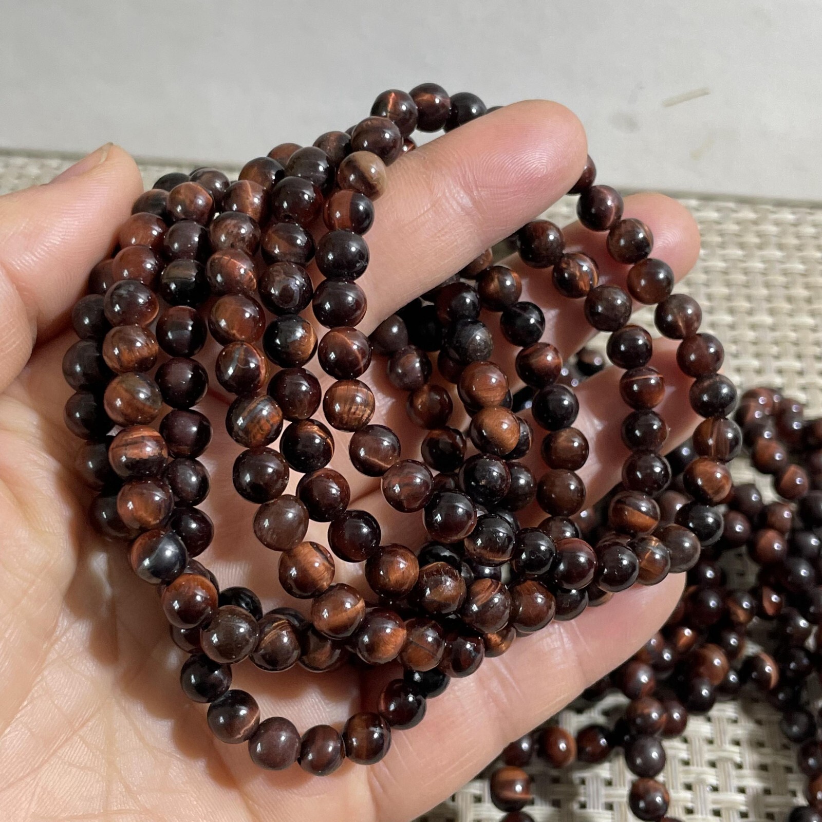Wholesale 5Pcs Red Tiger Eye Stone 6mm Quartz Crystal Stretch Bracelet