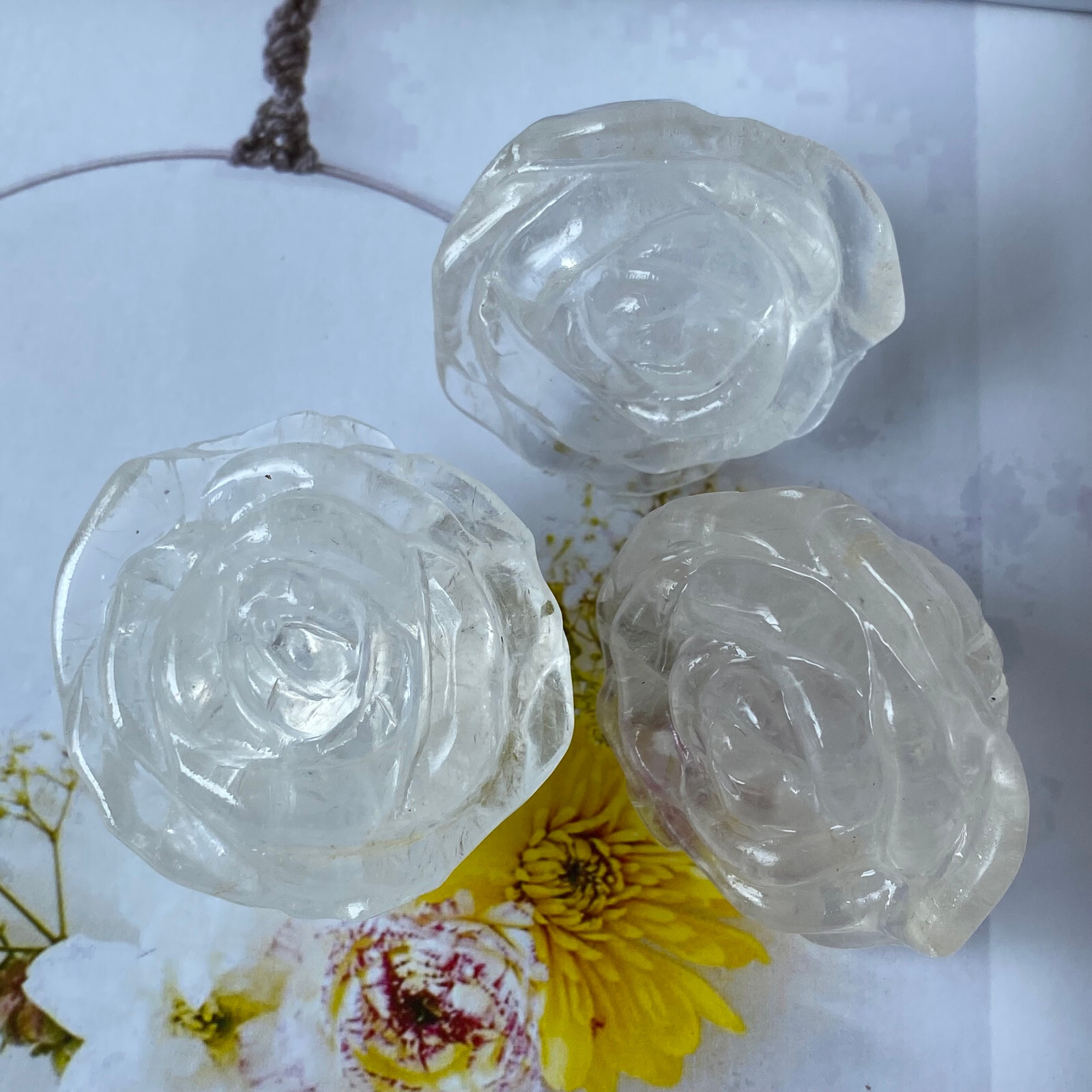 Natural clear quartz roses flowers skull hand carved reiki Healing 1pc