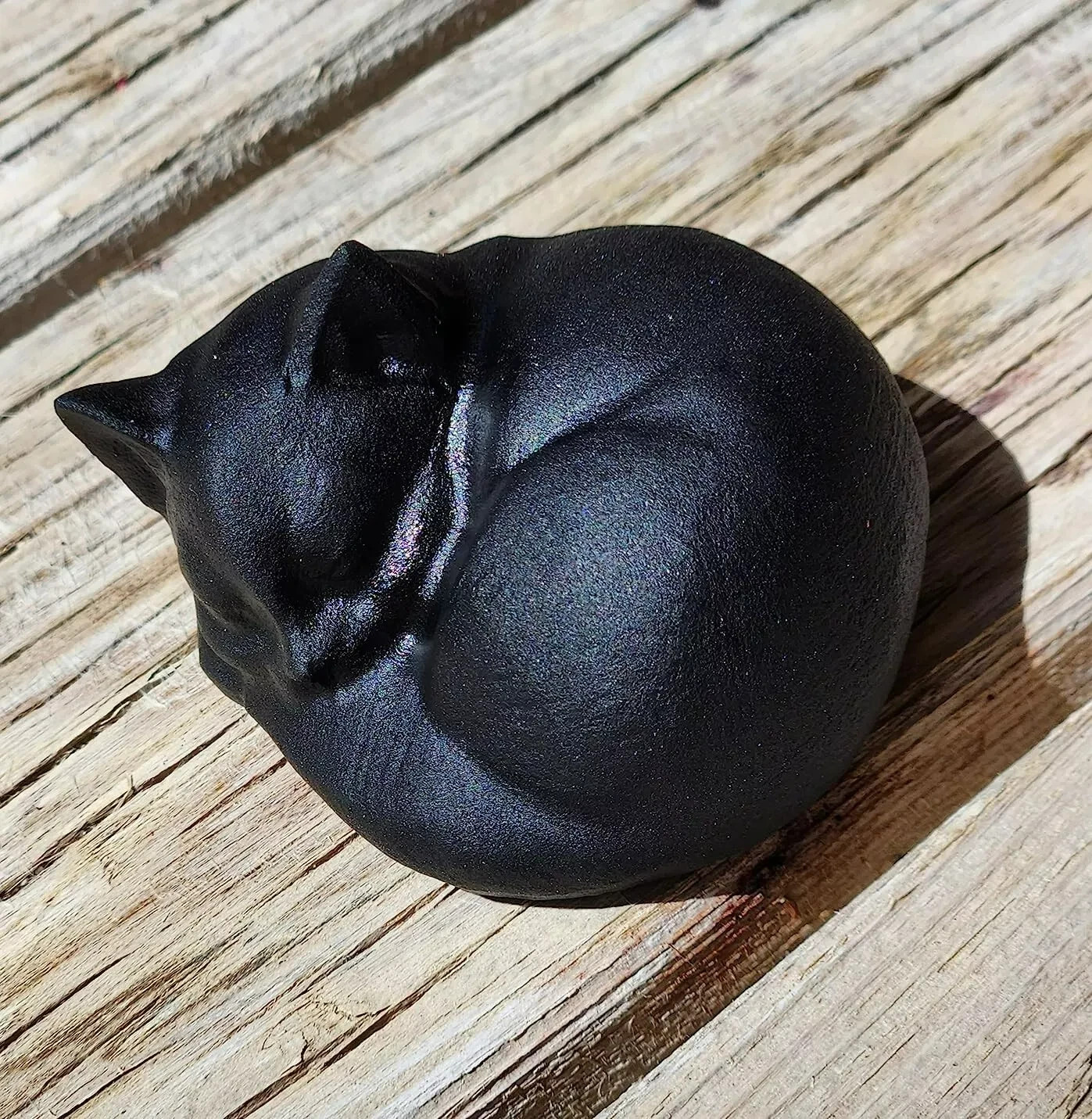 Handmade Obsidian Cat Figurine Sleeping Cat Crystal Carving Healing Decor Gift