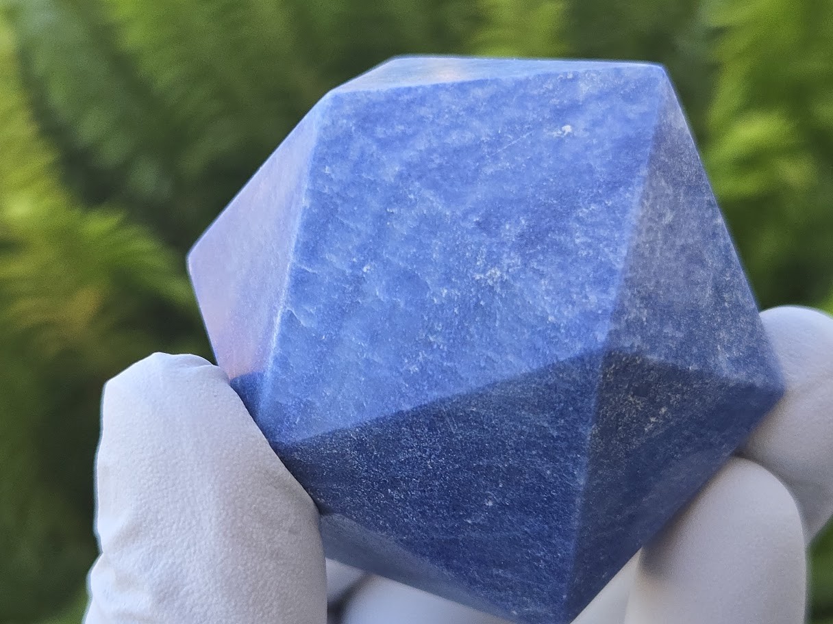 Blue Aventurine Carved Geometric Icosahedron, Large (46mm to 60mm) Decorative