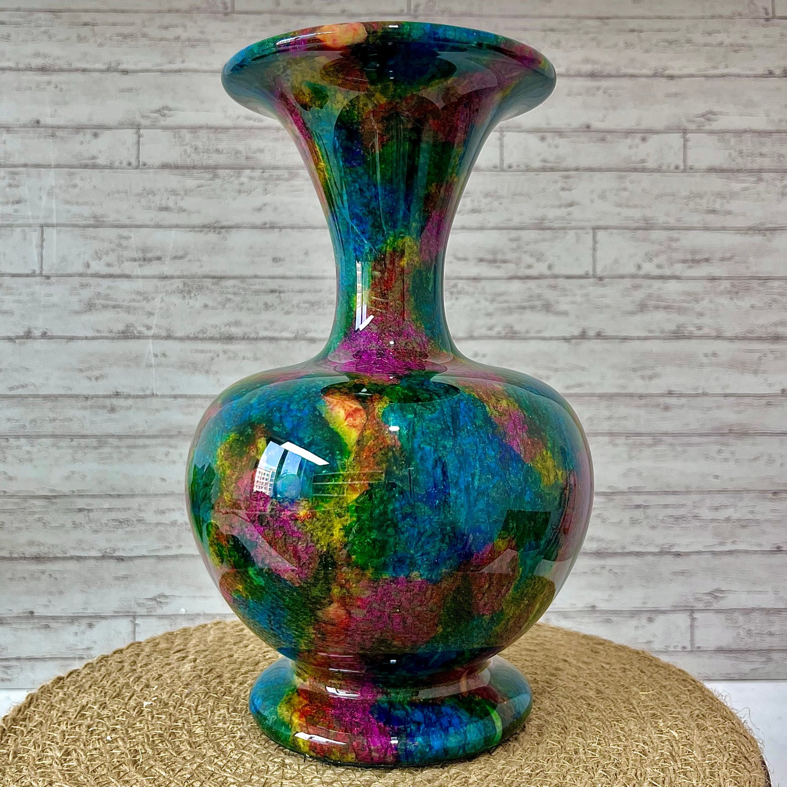 Natural Seven Color Jade Crystal Vase Serpentine Polished Art 5.7 lb