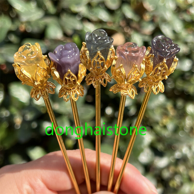 5pcs Natural Fluorite Rose flower skull Quartz Crystal Skull Reiki Healing Gem