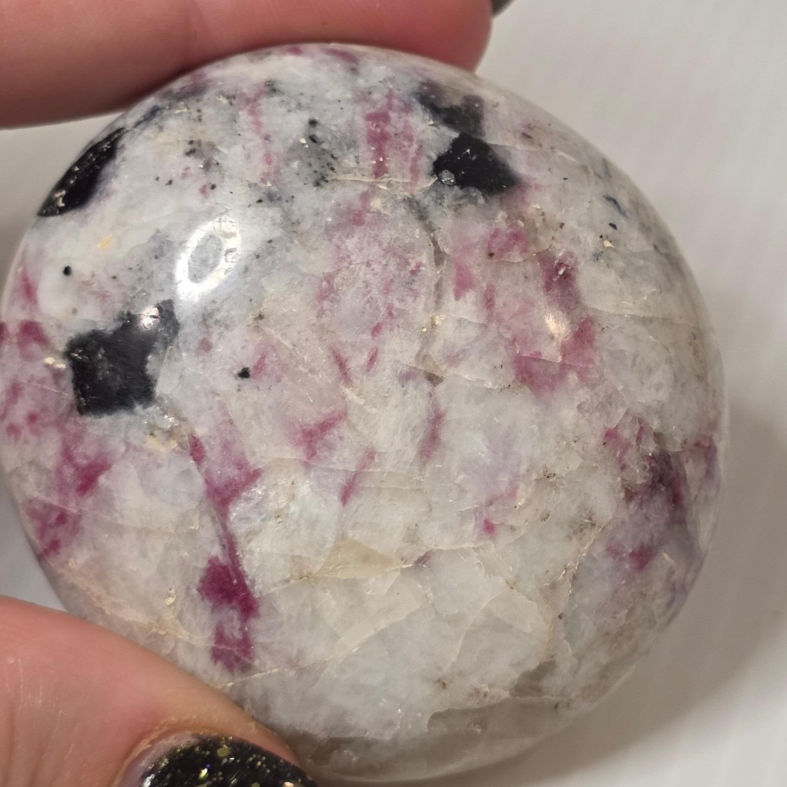 Unbranded Pink Tourmaline Quartz Palm Stone 2in Pink White Fair Rubellite