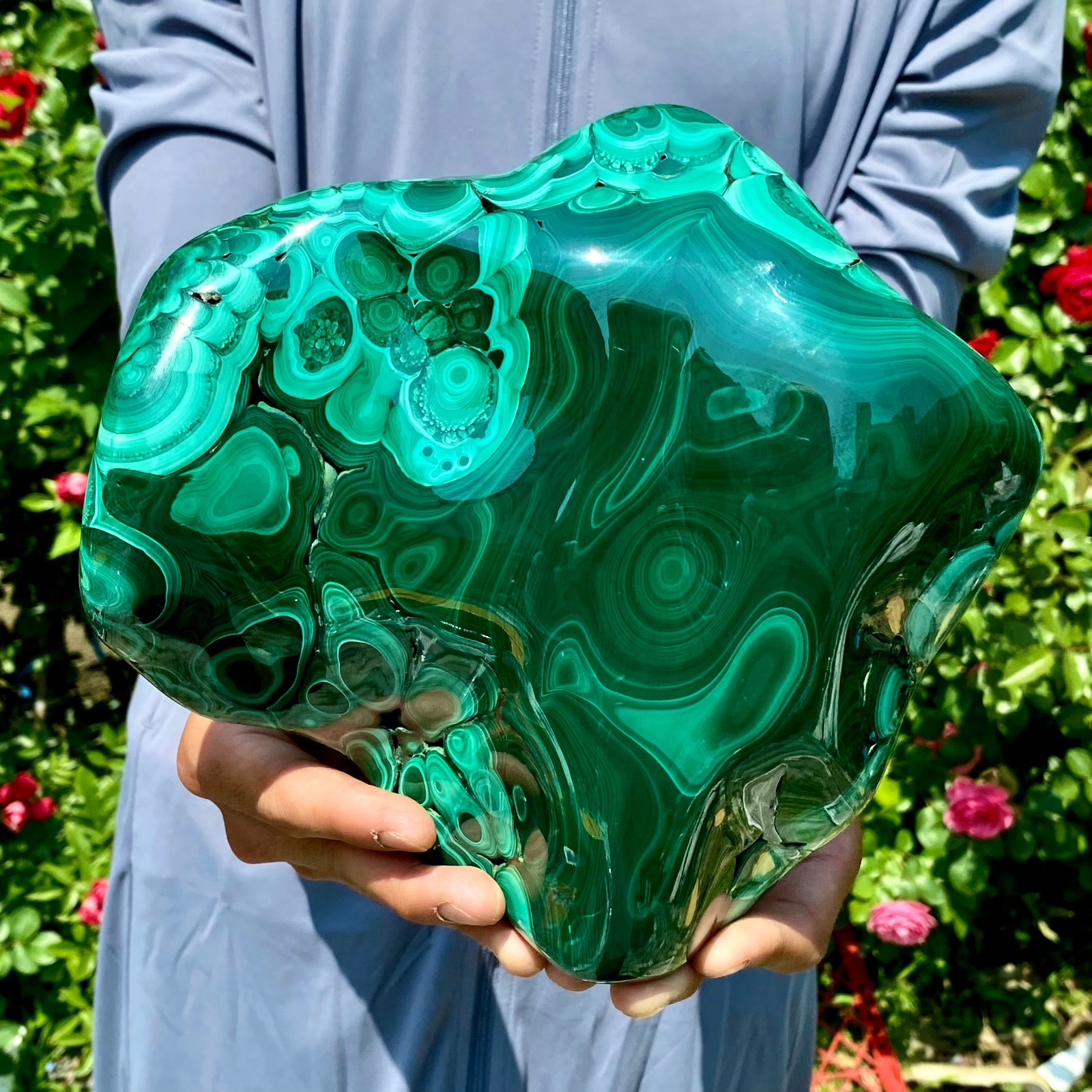 9LB Natural glossy Malachite egg transparent cluster rough mineral sample