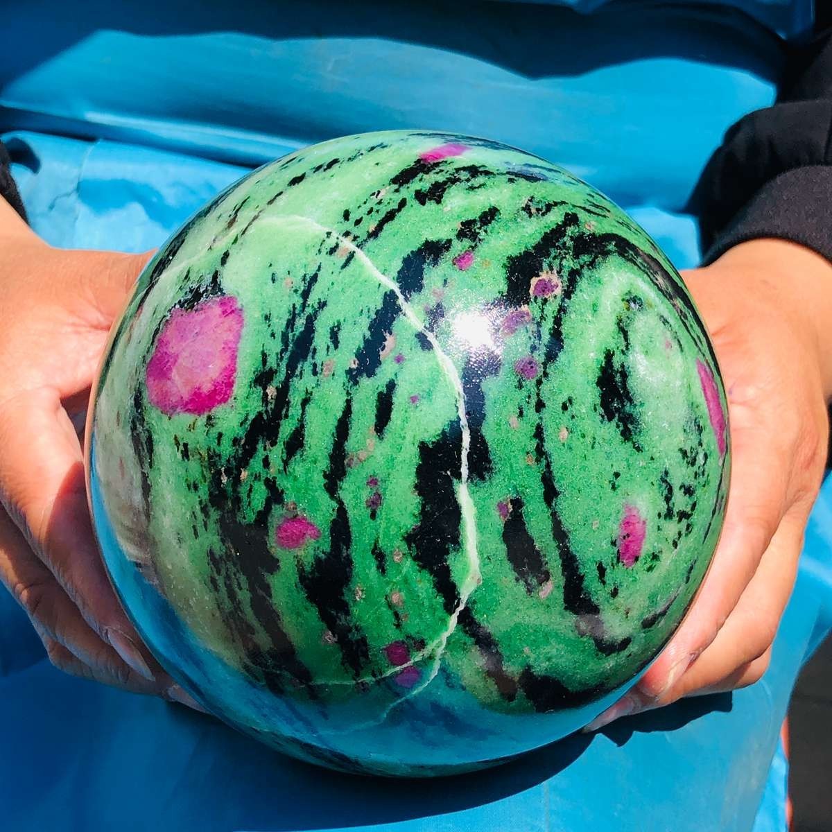 8.77 LB Large Natural Ruby Zoisite Sphere Crystal Healing Stone Specimen 5151