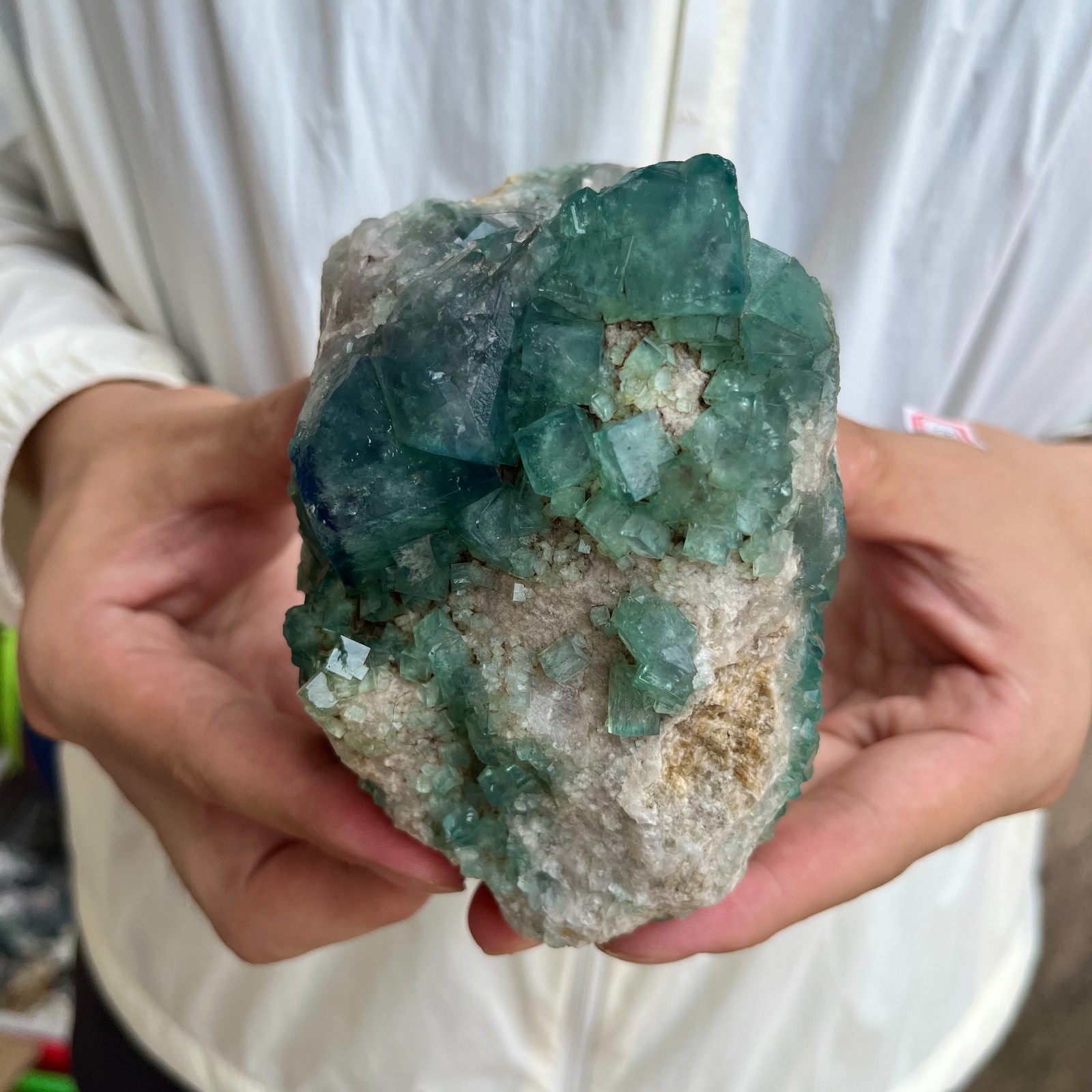 2.1lb NATURAL Green Cube FLUORITE Quartz Crystal Cluster Mineral Specimen