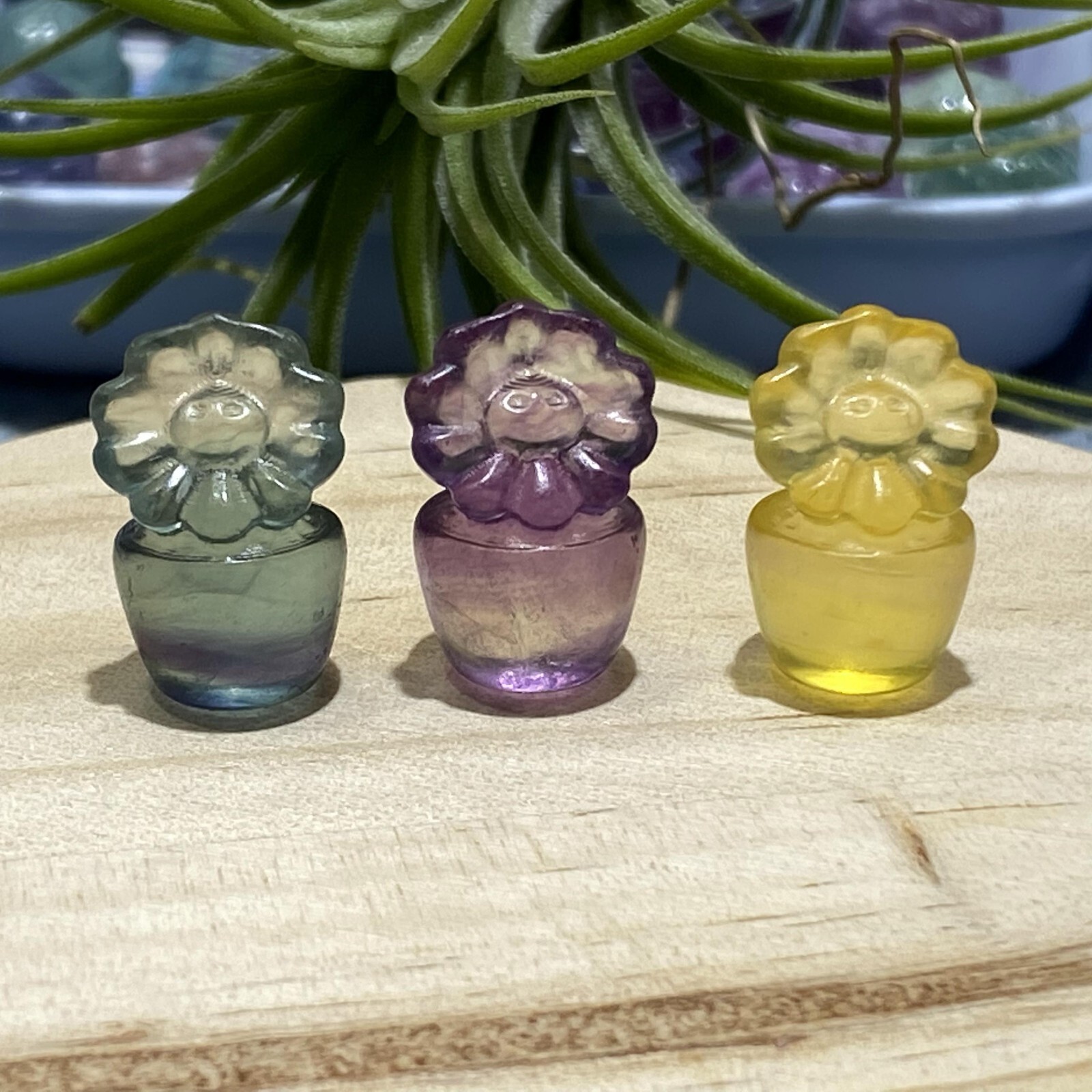 5pcs Natural fluorite sunflowers carved mini quartz crystal reiki healing