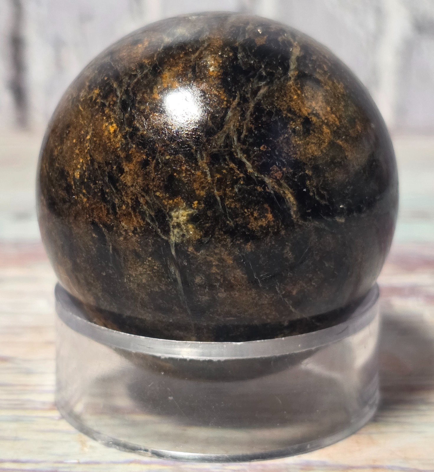 4 Crystal Sphere Display Set Moss Agate Bronzite Rose Quartz Quartz Wood Stand