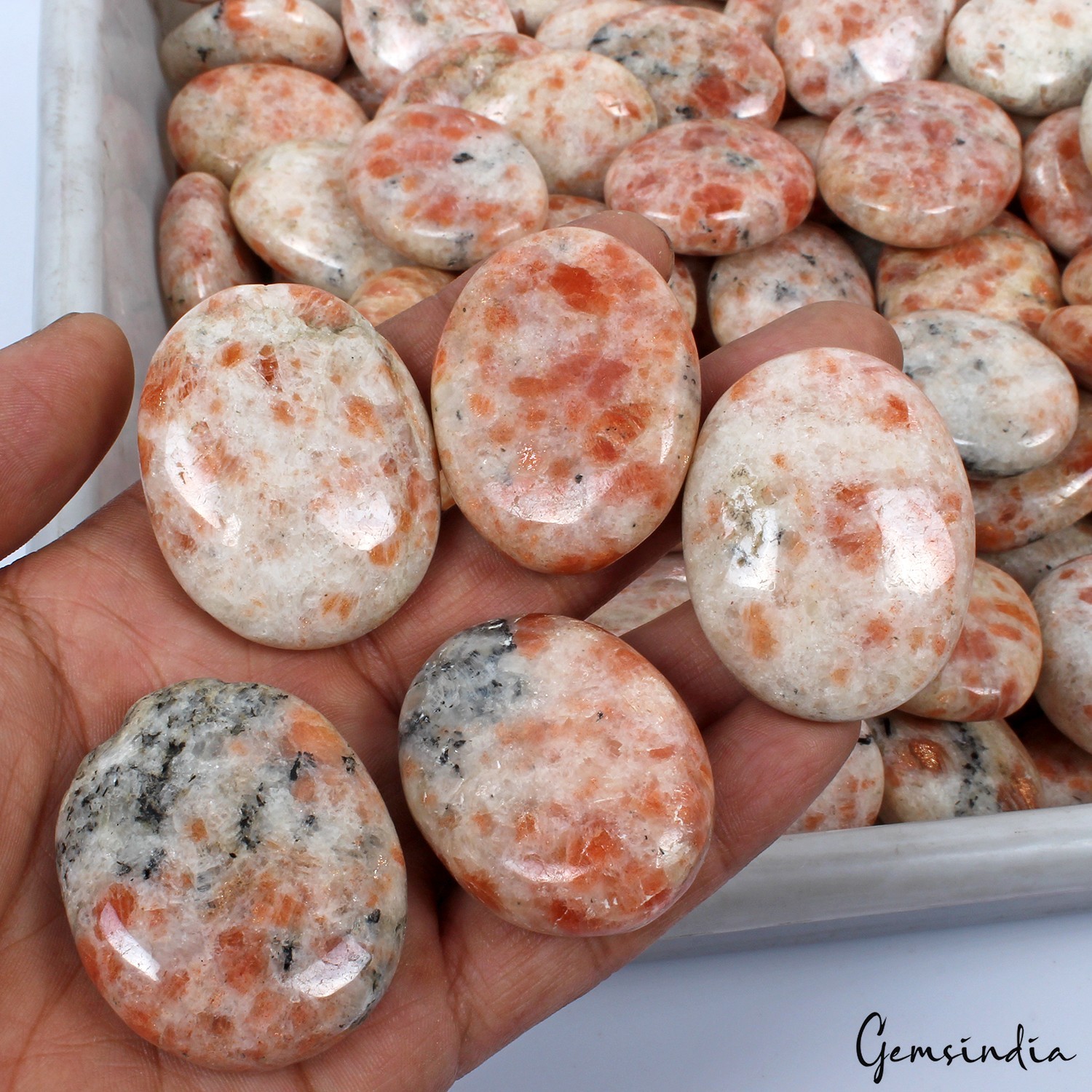 5 Kilo Natural Sunstone Palm Stone Wholesale Lot Polished Crystal Cabs Bulk Gems