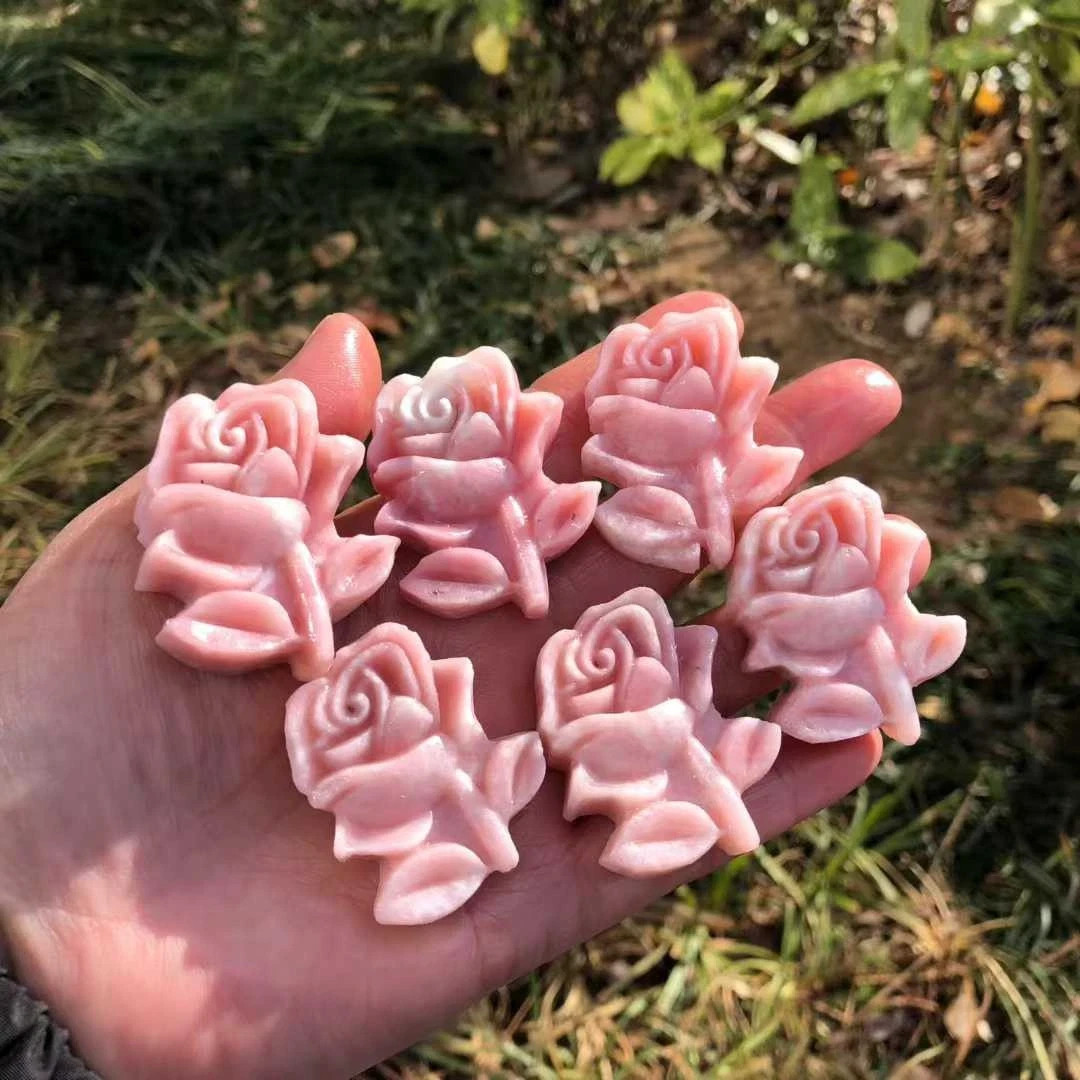 1pc Natural Pink opal Quartz hand-Carved flower skull Crystal Reiki healing gift