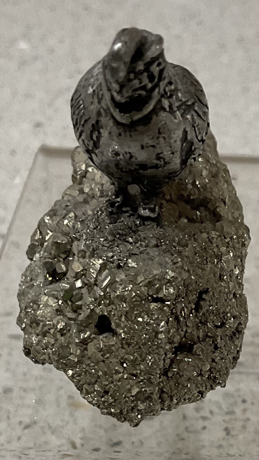 Vintage Pewter Quail Figurine On Iron Pyrite Base Miniature Bird Rock 1.75″ Tall