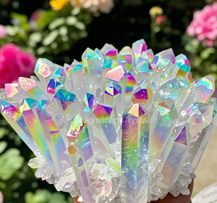 2025Rare Large 300G+ Rainbow Angel Aura Crystal Geode Cluster Home Decor Reiki