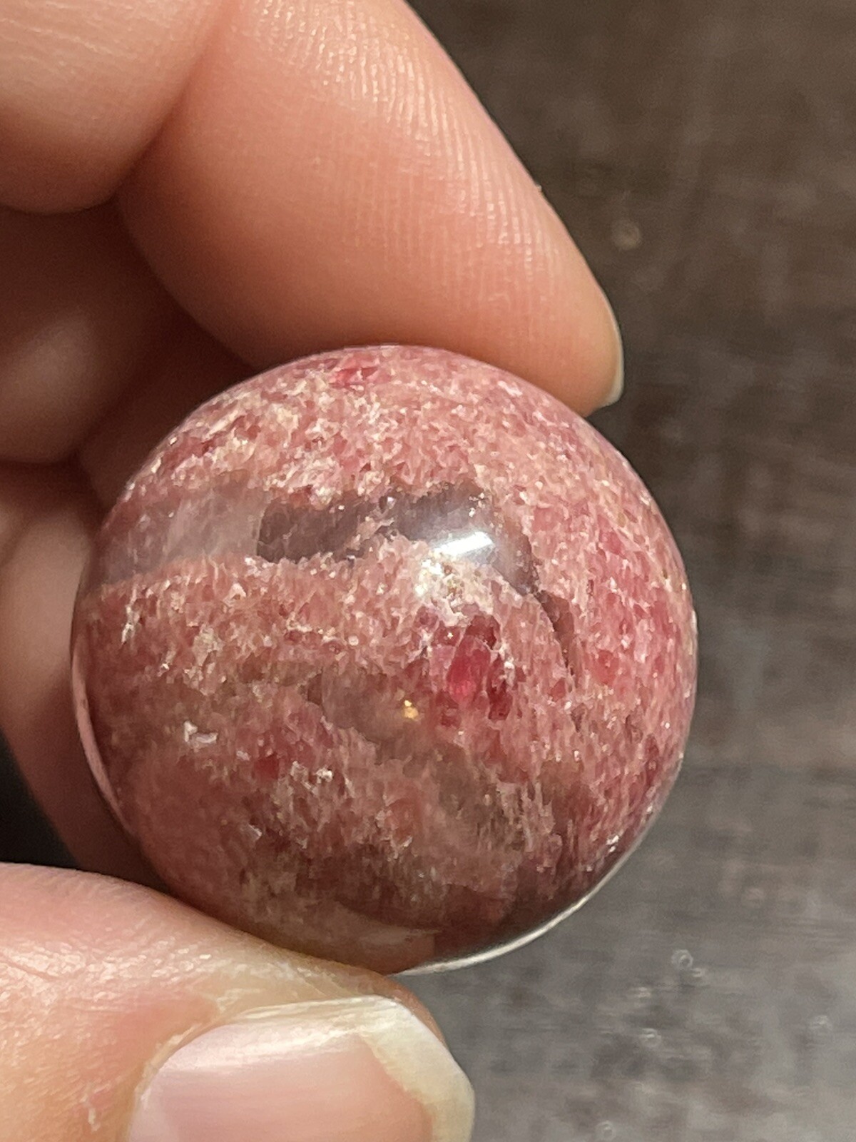 Rhodonite and Quartz Mini Sphere Ball Orb Marble Crystal 26.1mm 30g