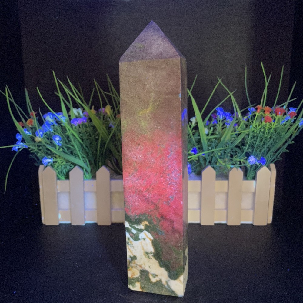 2.6LB 8.8″ Natural Ruby In Fuchsite Obelisk Tower Crystal Reiki Gift UV Heal